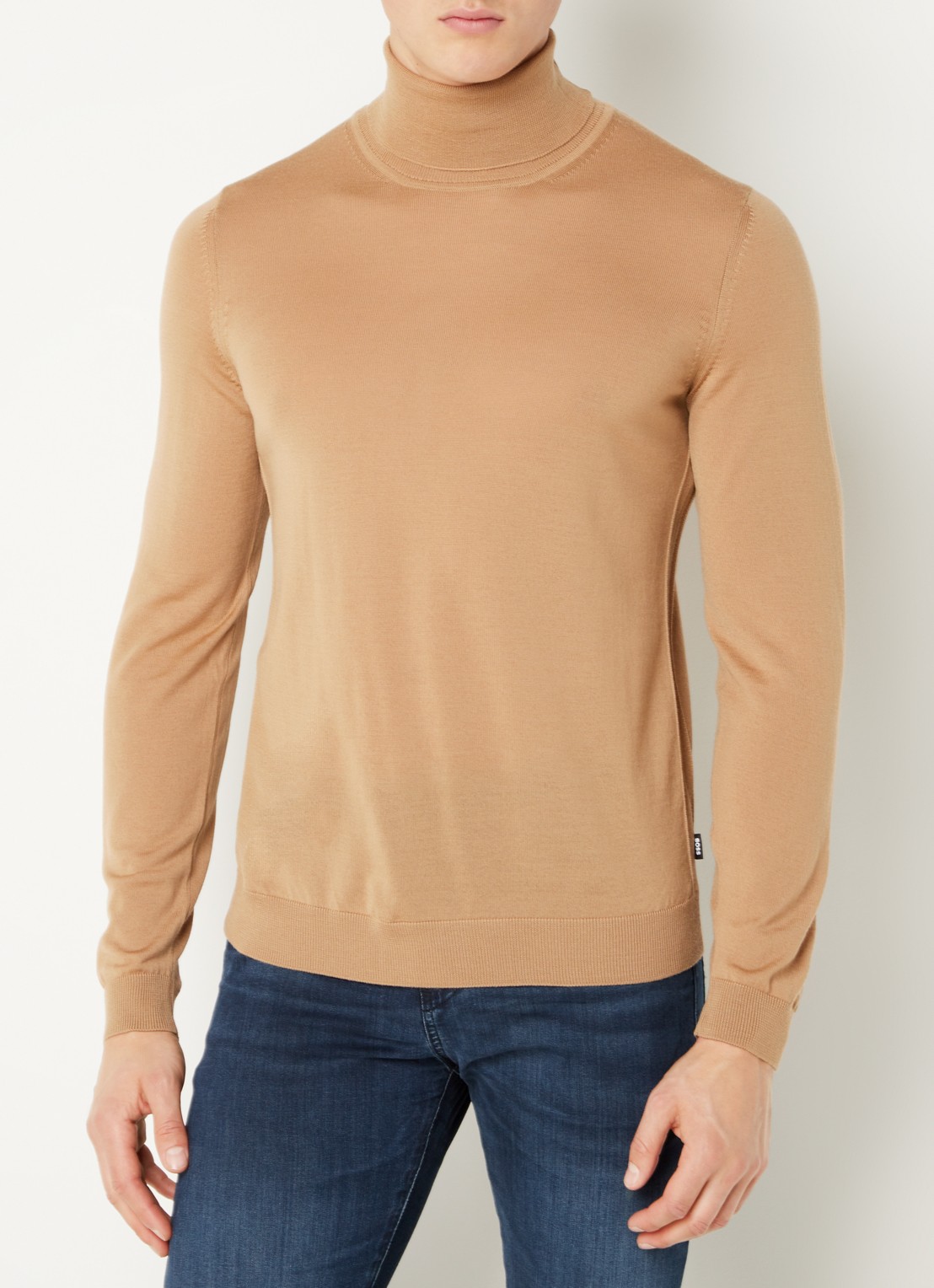 BOSS Musso-P fijngebreide trui van scheerwol met col - detail beige
