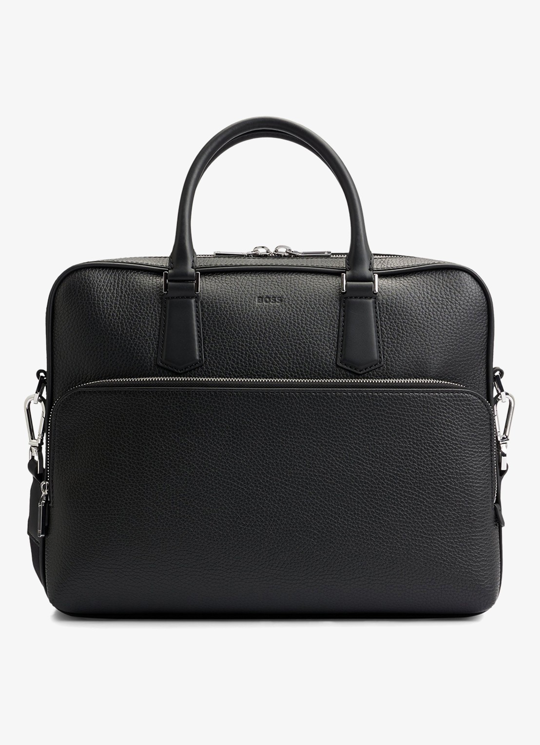 BOSS New Crosstown businesstas van leer met 15 inch laptopvak - voorkant 2 zwart
