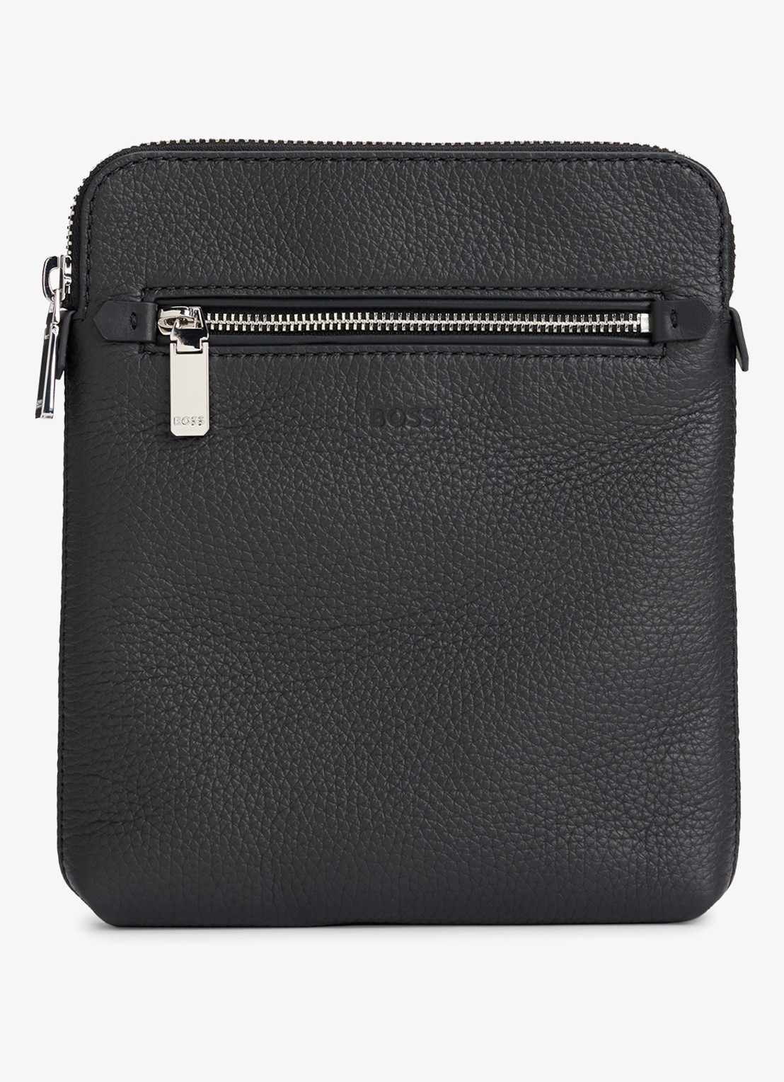 BOSS New Crosstown crossbodytas van leer - voorkant zwart