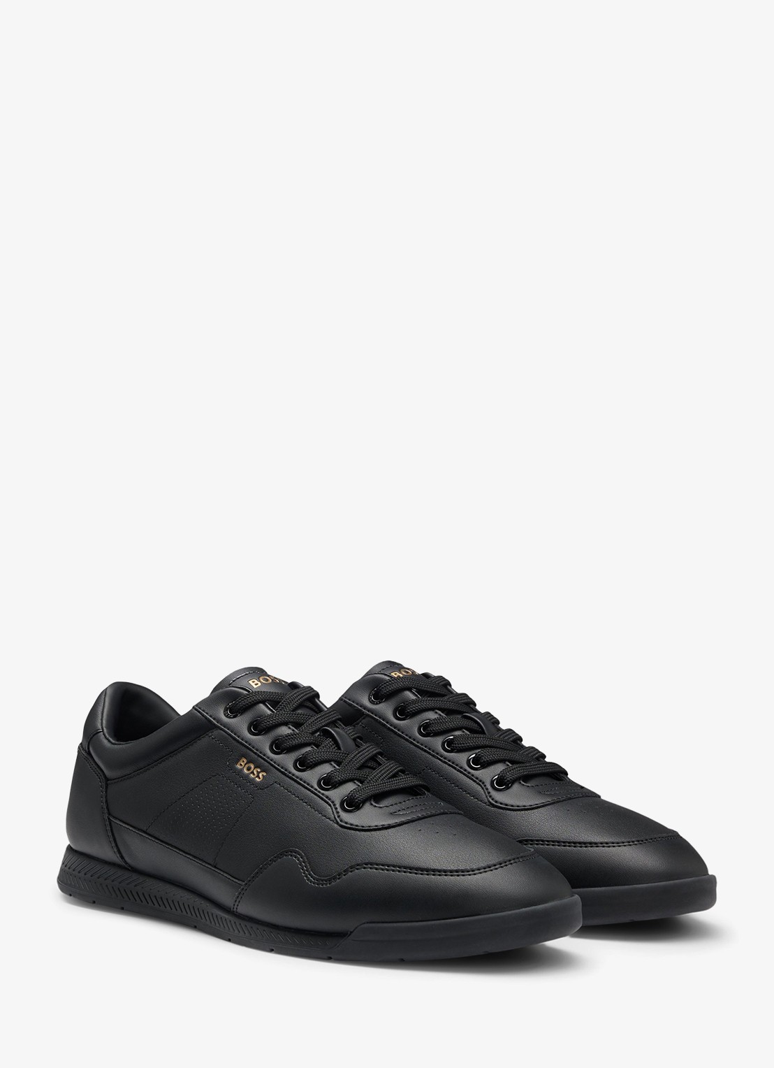 BOSS Nitan sneaker van leer - voorkant 2 zwart