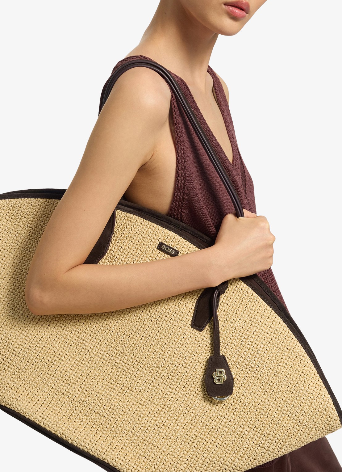 BOSS Numah Maxi strandtas met gevlochten detail - detail 2 open white-116 / wit