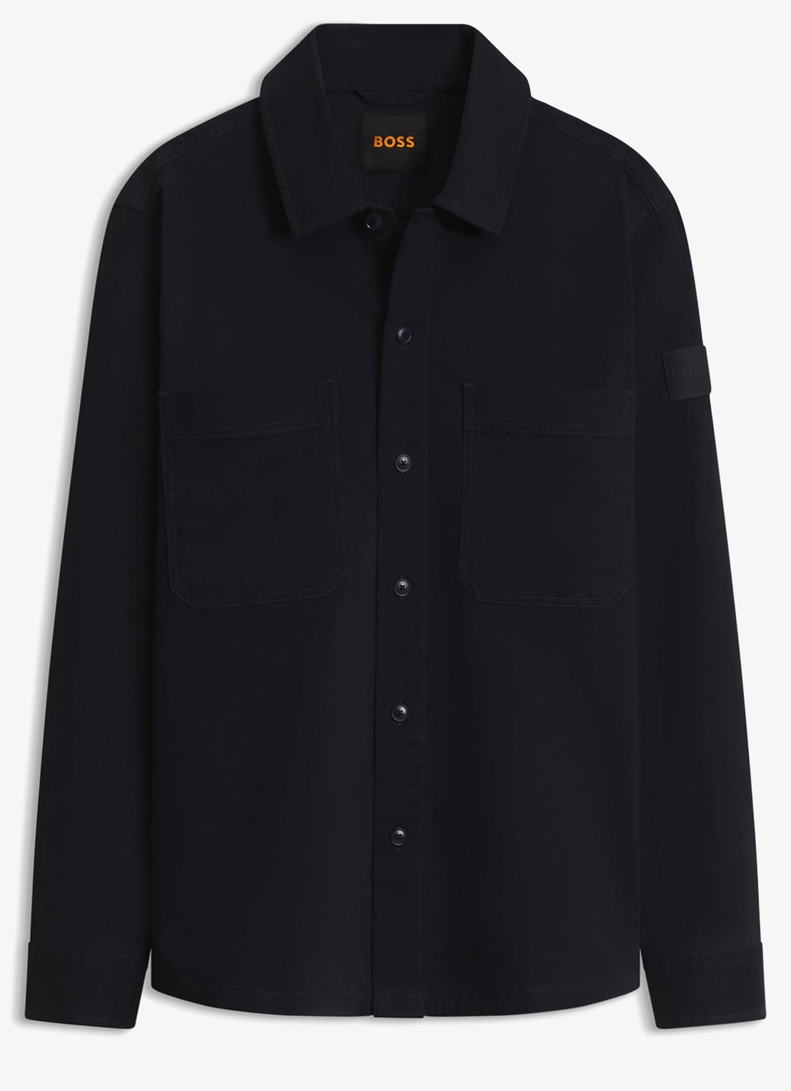 BOSS Overshirt met borstzak en logopatch - voorkant blauw
