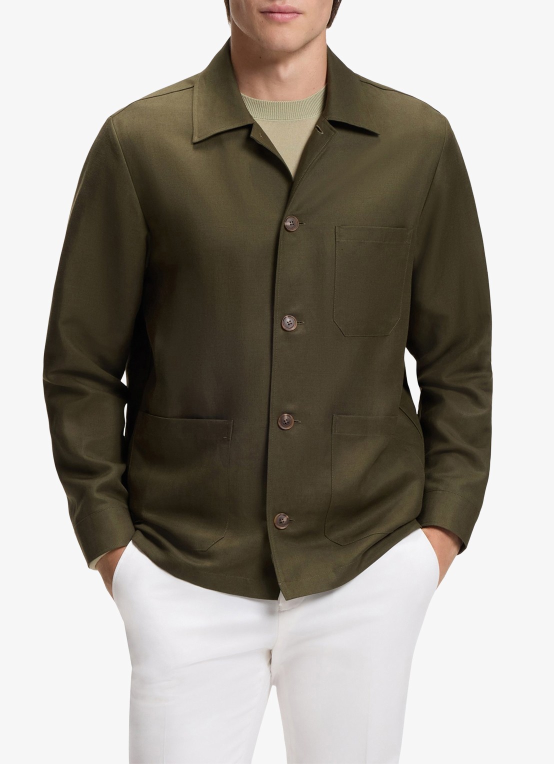 BOSS Overshirt met borstzak - detail 3 khaki