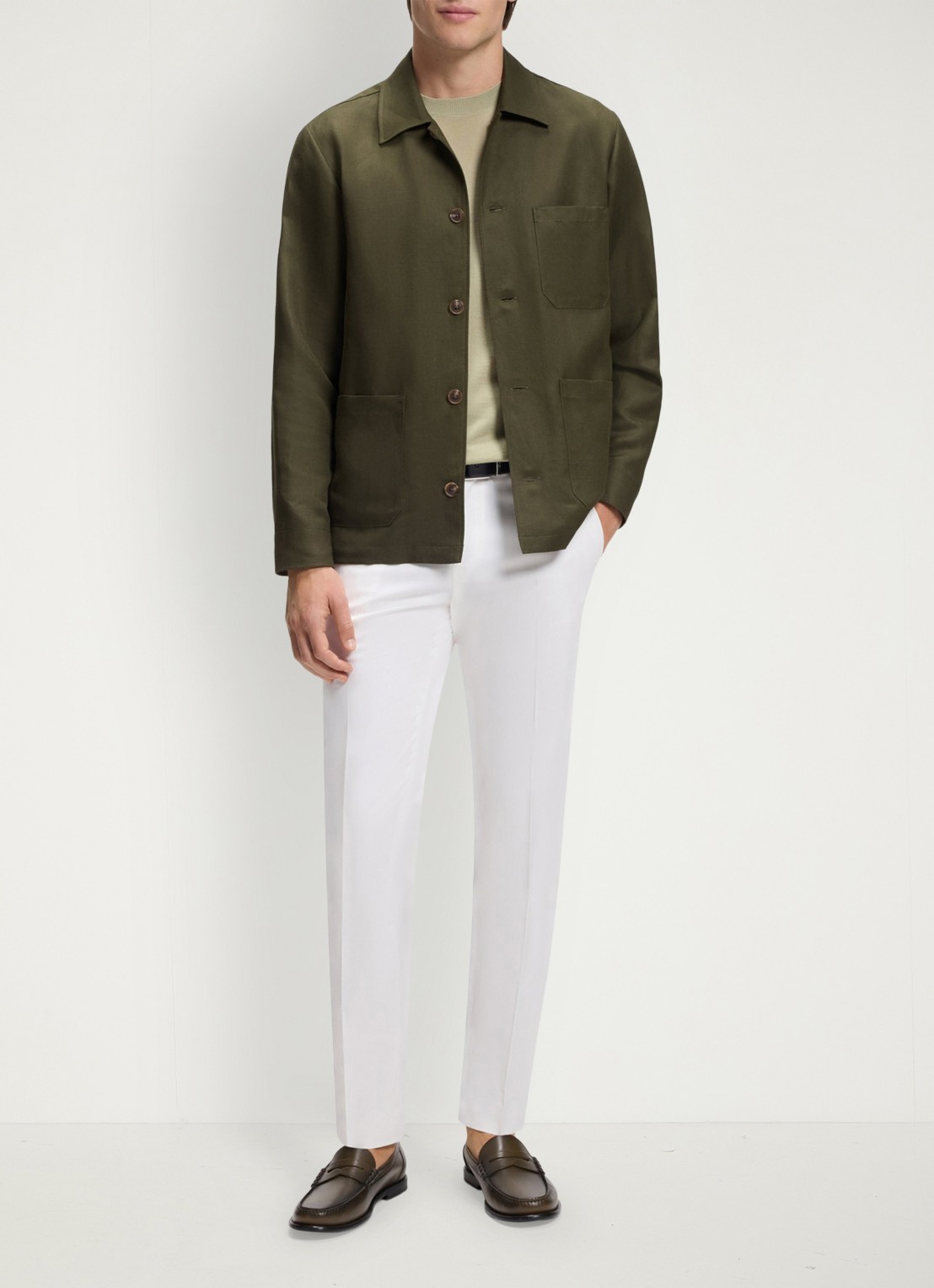 BOSS Overshirt met borstzak - voorkant khaki