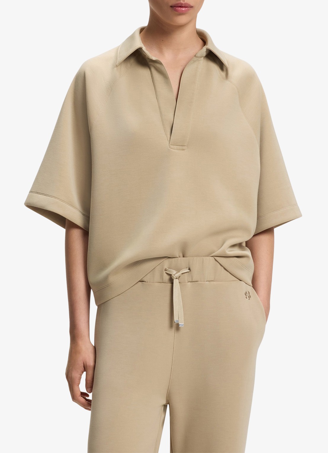 BOSS Oversized fit polo met gemêleerd dessin - detail 3 beige