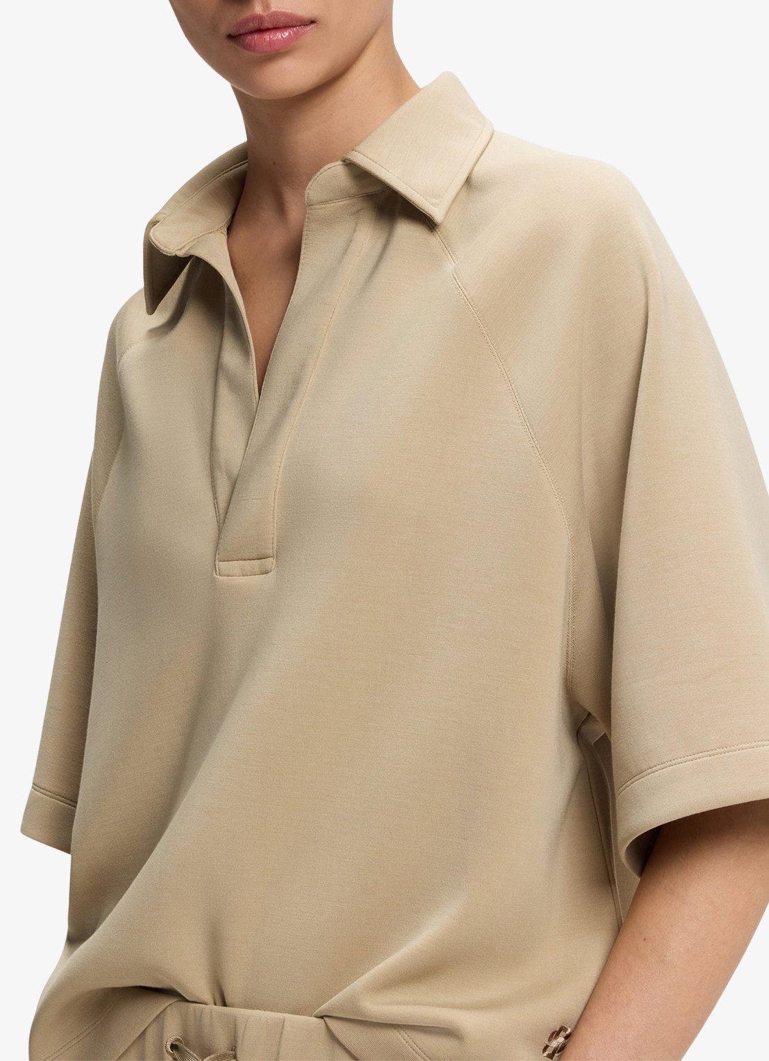 BOSS Oversized fit polo met gemêleerd dessin - detail 4 beige