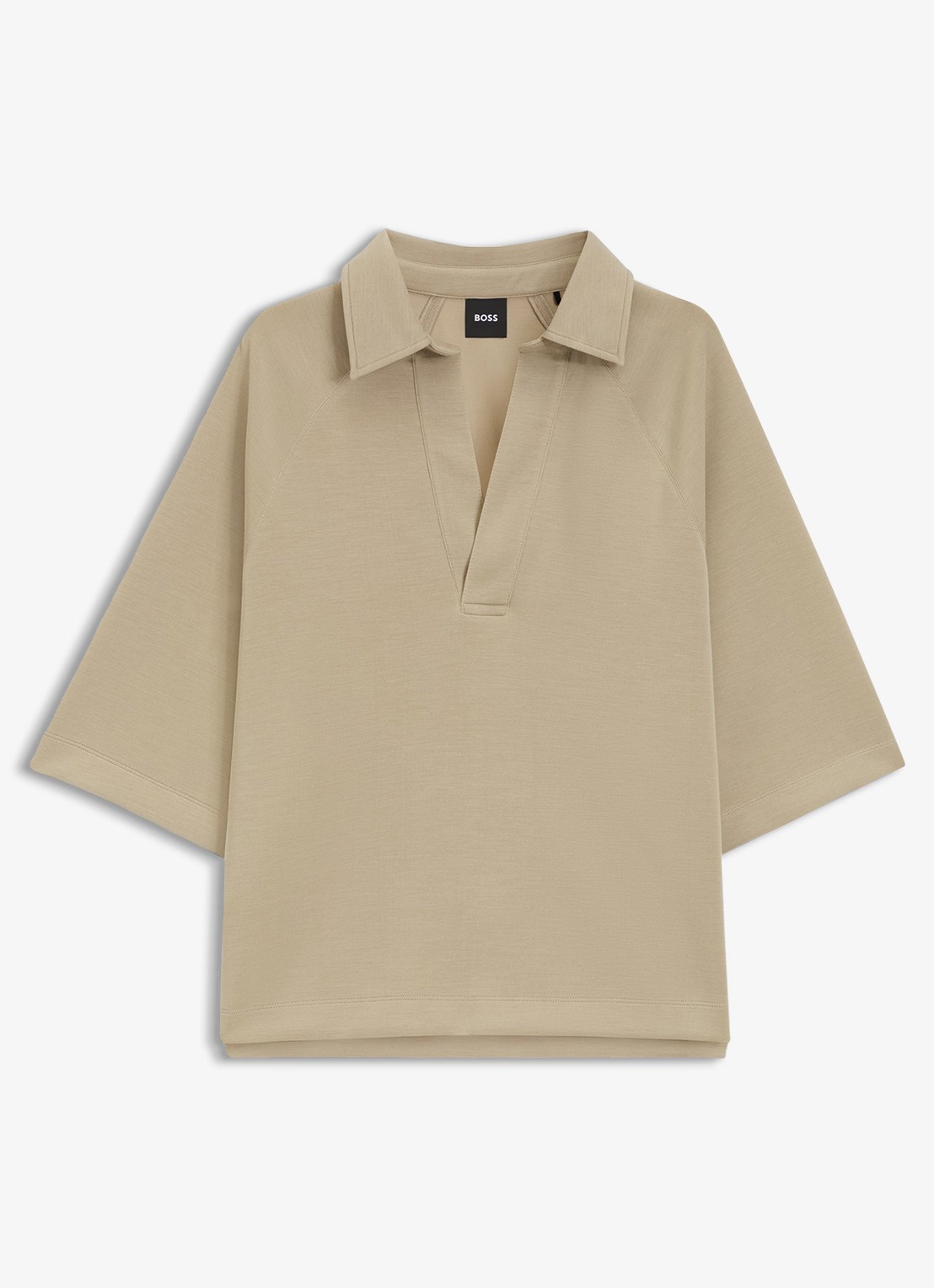 BOSS Oversized fit polo met gemêleerd dessin - voorkant 2 beige