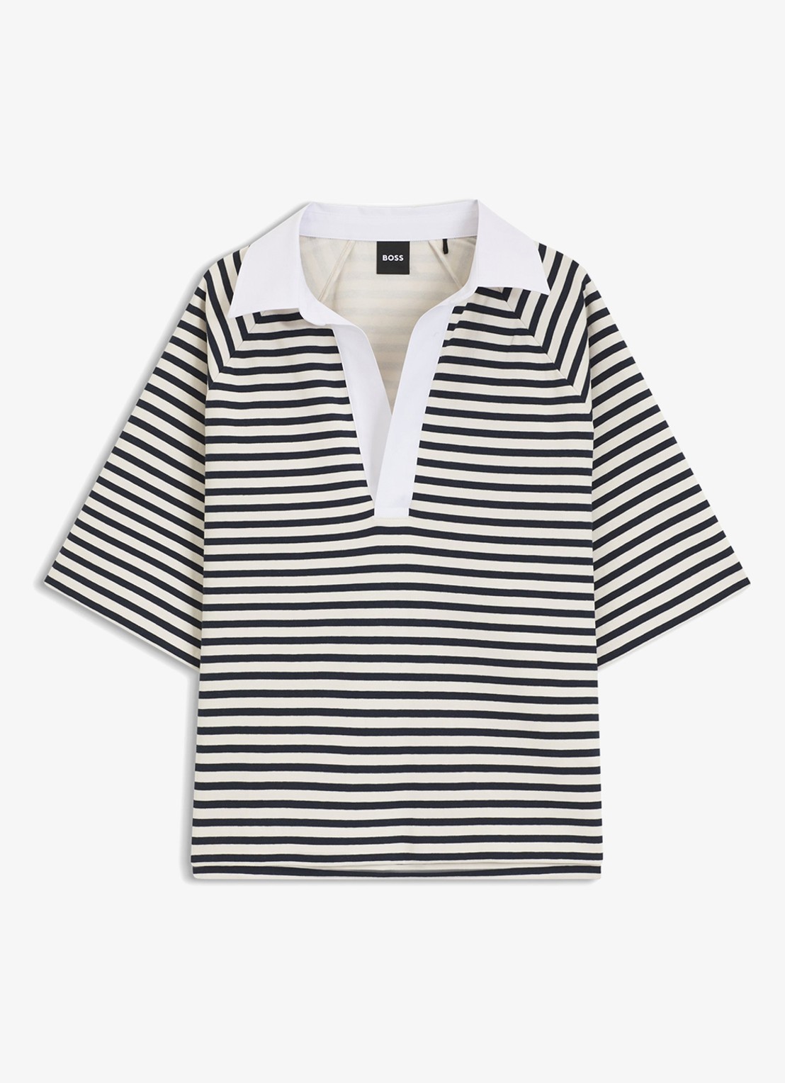 BOSS Oversized fit polo met streepprint - voorkant 2 wit