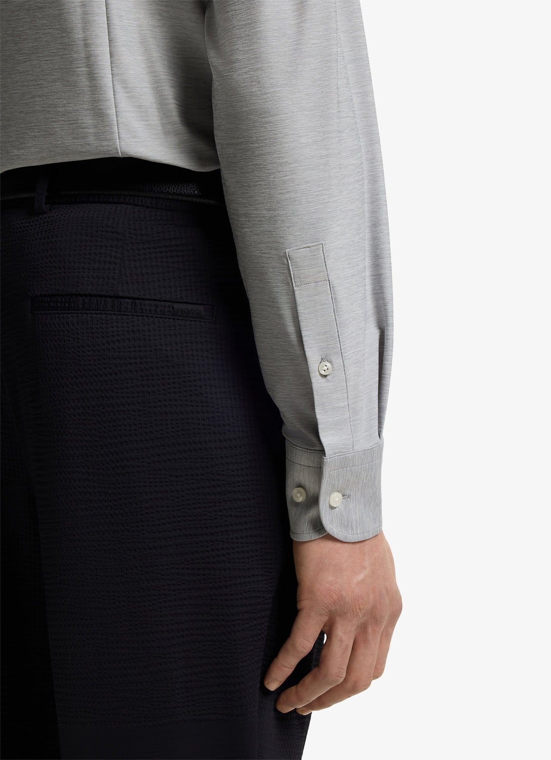 BOSS P-HANK-K-261 slim fit overhemd met gemêleerd dessin - detail 3 open grey-072 / grijs