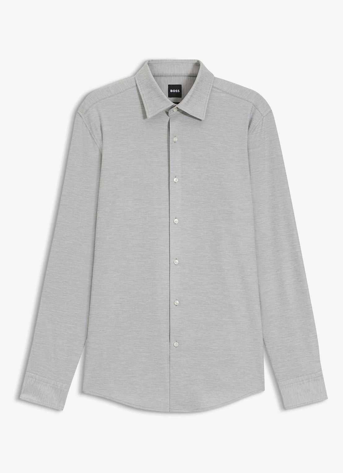BOSS P-HANK-K-261 slim fit overhemd met gemêleerd dessin - voorkant 4 open grey-072 / grijs