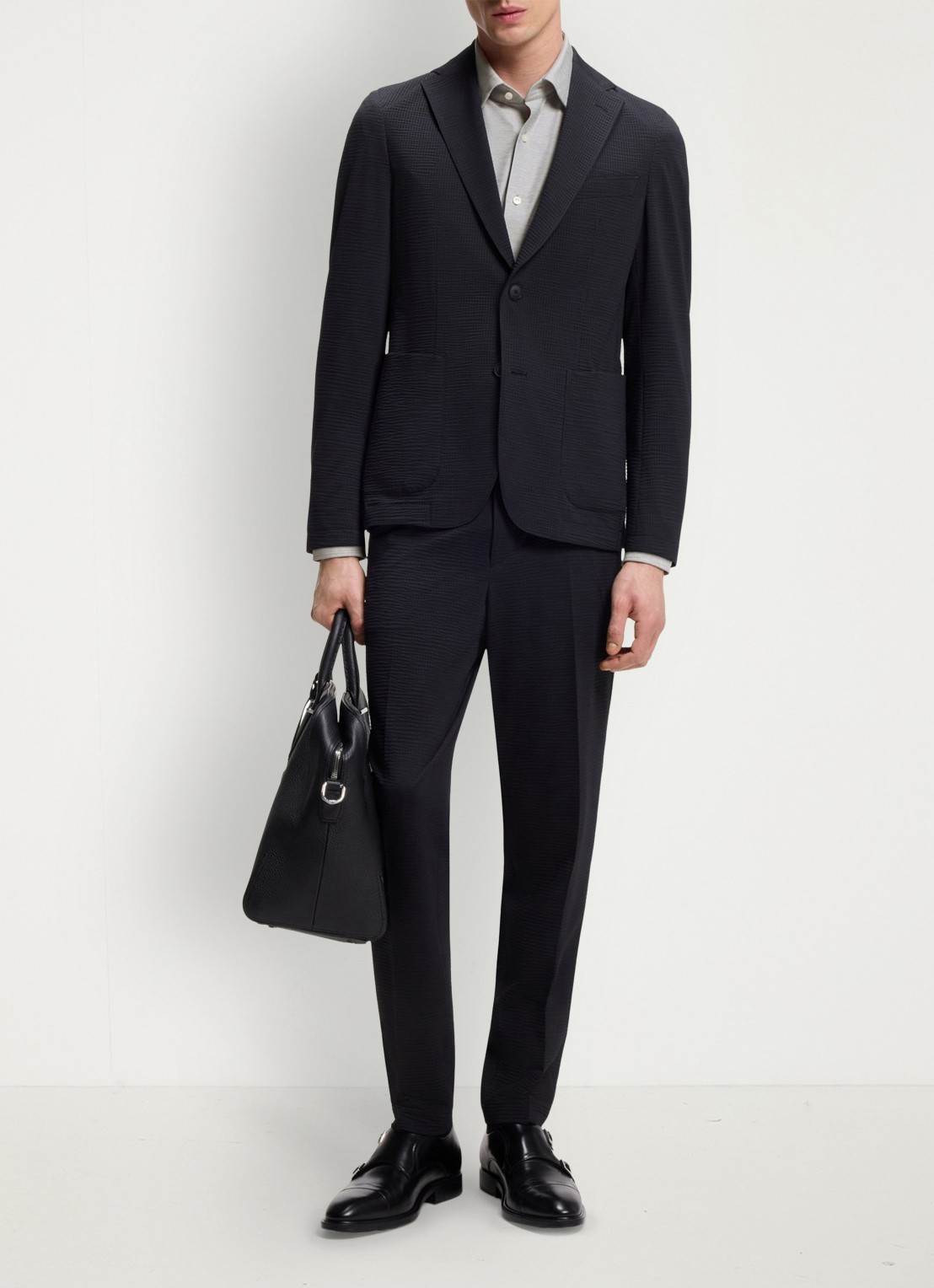BOSS P-HANK-K-261 slim fit overhemd met gemêleerd dessin - voorkant 5 open grey-072 / grijs