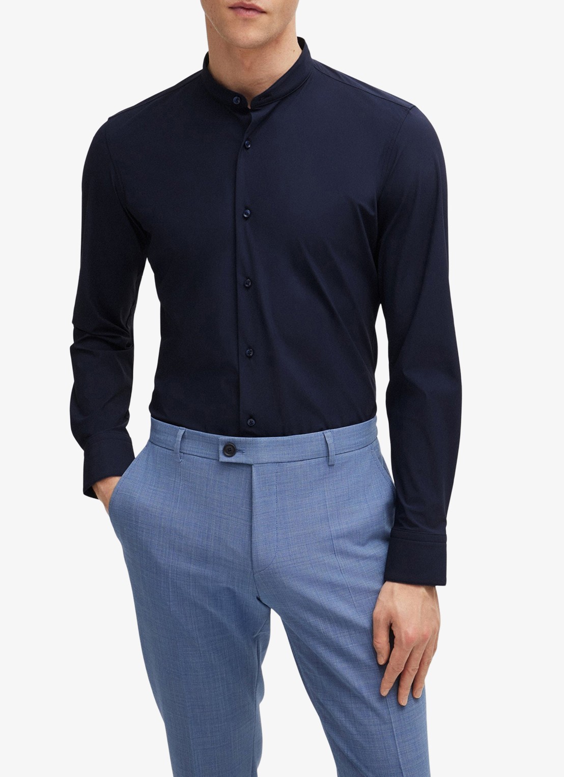 BOSS P-Hank slim fit overhemd met stretch - detail 9 donkerblauw