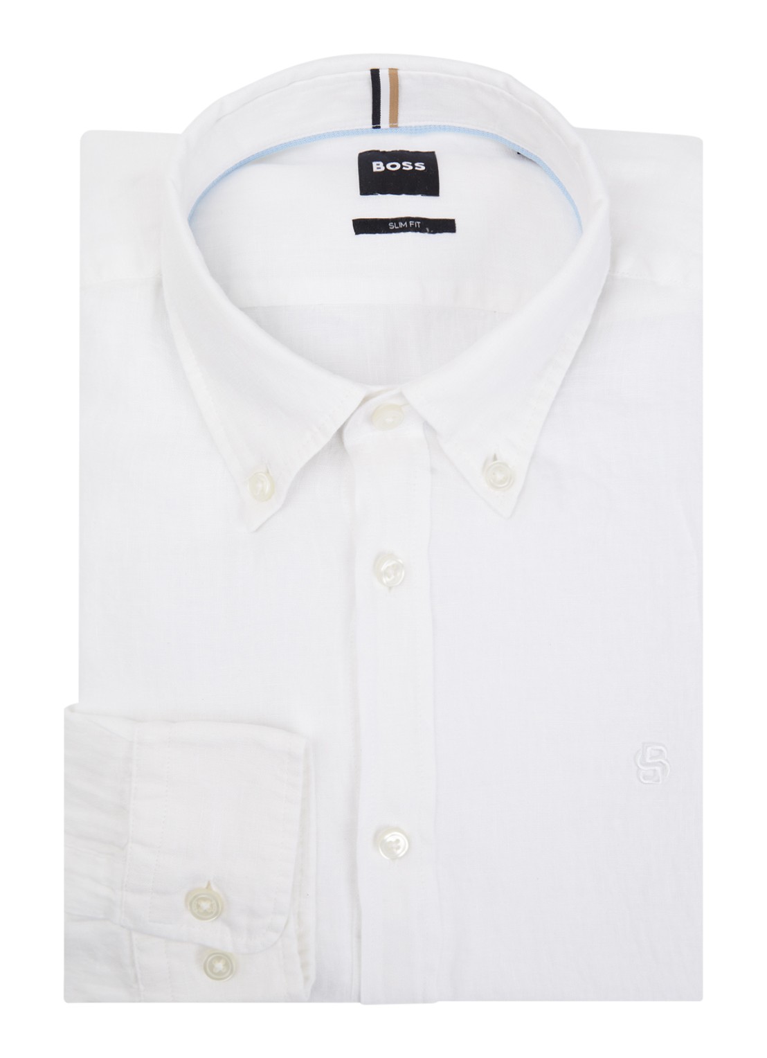 BOSS P-Roan slim fit overhemd van linnen - voorkant wit