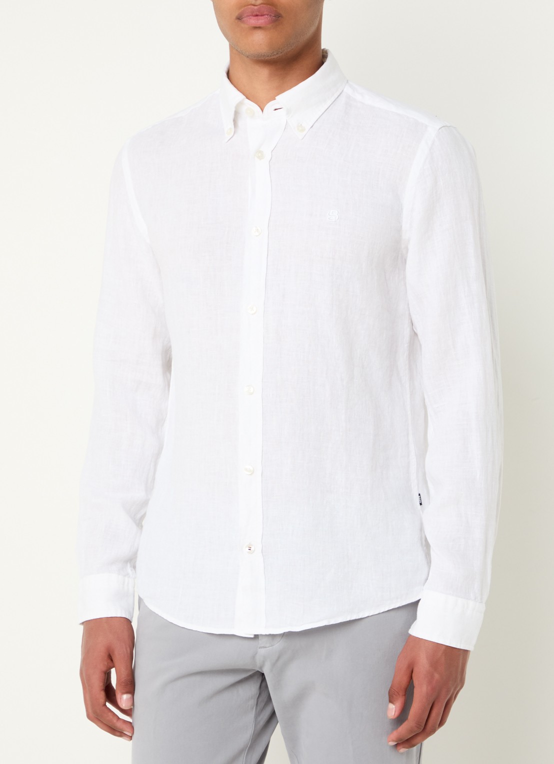 BOSS P-Roan slim fit overhemd van linnen - detail 3 wit