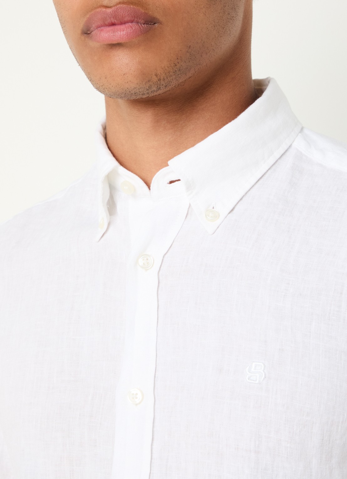 BOSS P-Roan slim fit overhemd van linnen - detail 4 wit