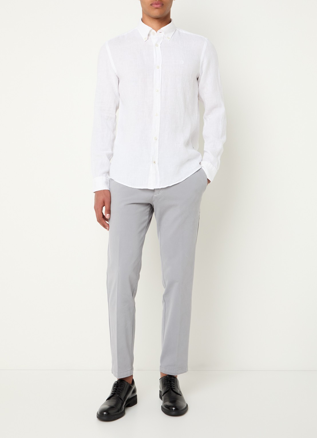 BOSS P-Roan slim fit overhemd van linnen - voorkant 2 wit