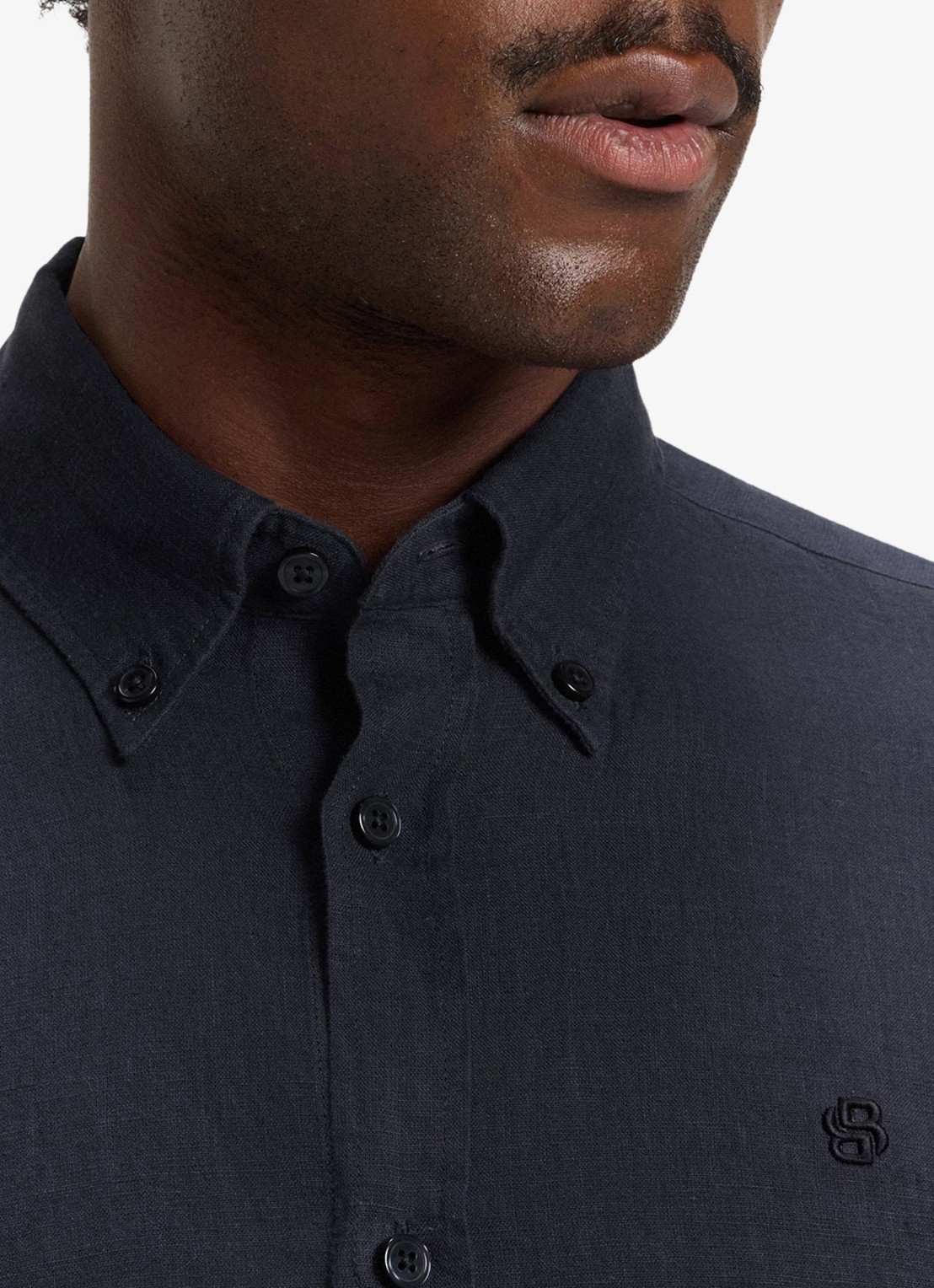 BOSS P-Roan slim fit overhemd van linnen - detail 4 donkerblauw