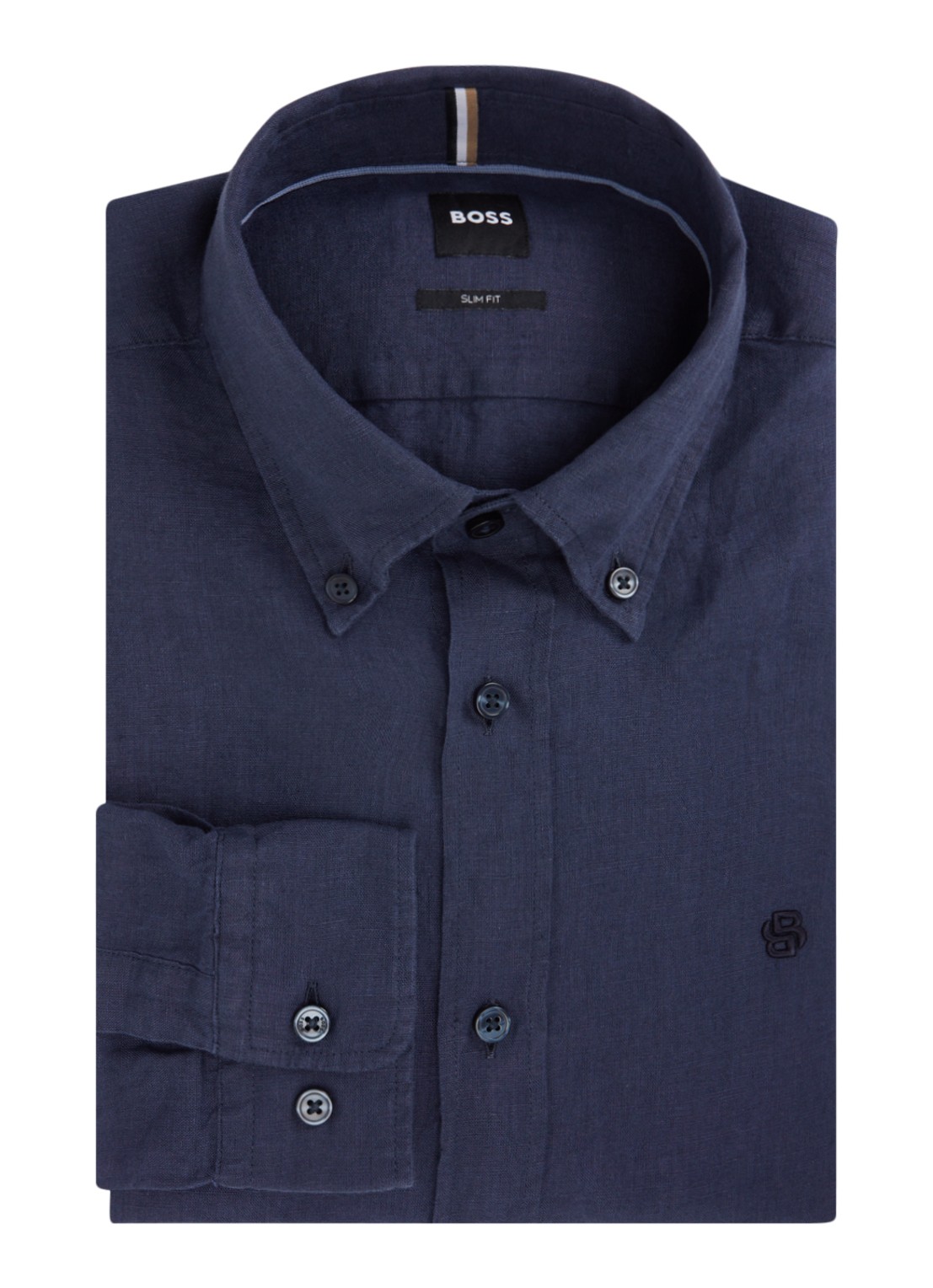 BOSS P-Roan slim fit overhemd van linnen - voorkant donkerblauw