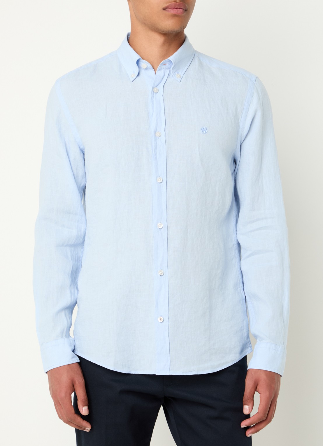 BOSS P-Roan slim fit overhemd van linnen - detail 3 lichtblauw