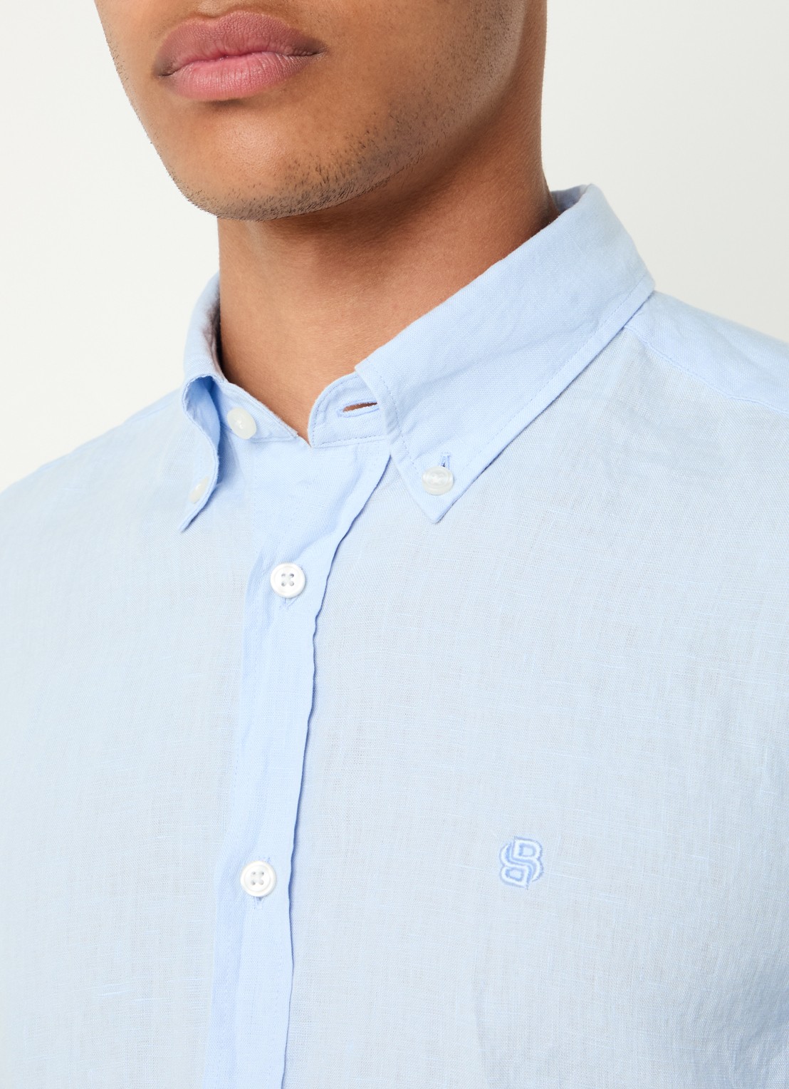 BOSS P-Roan slim fit overhemd van linnen - detail 4 lichtblauw