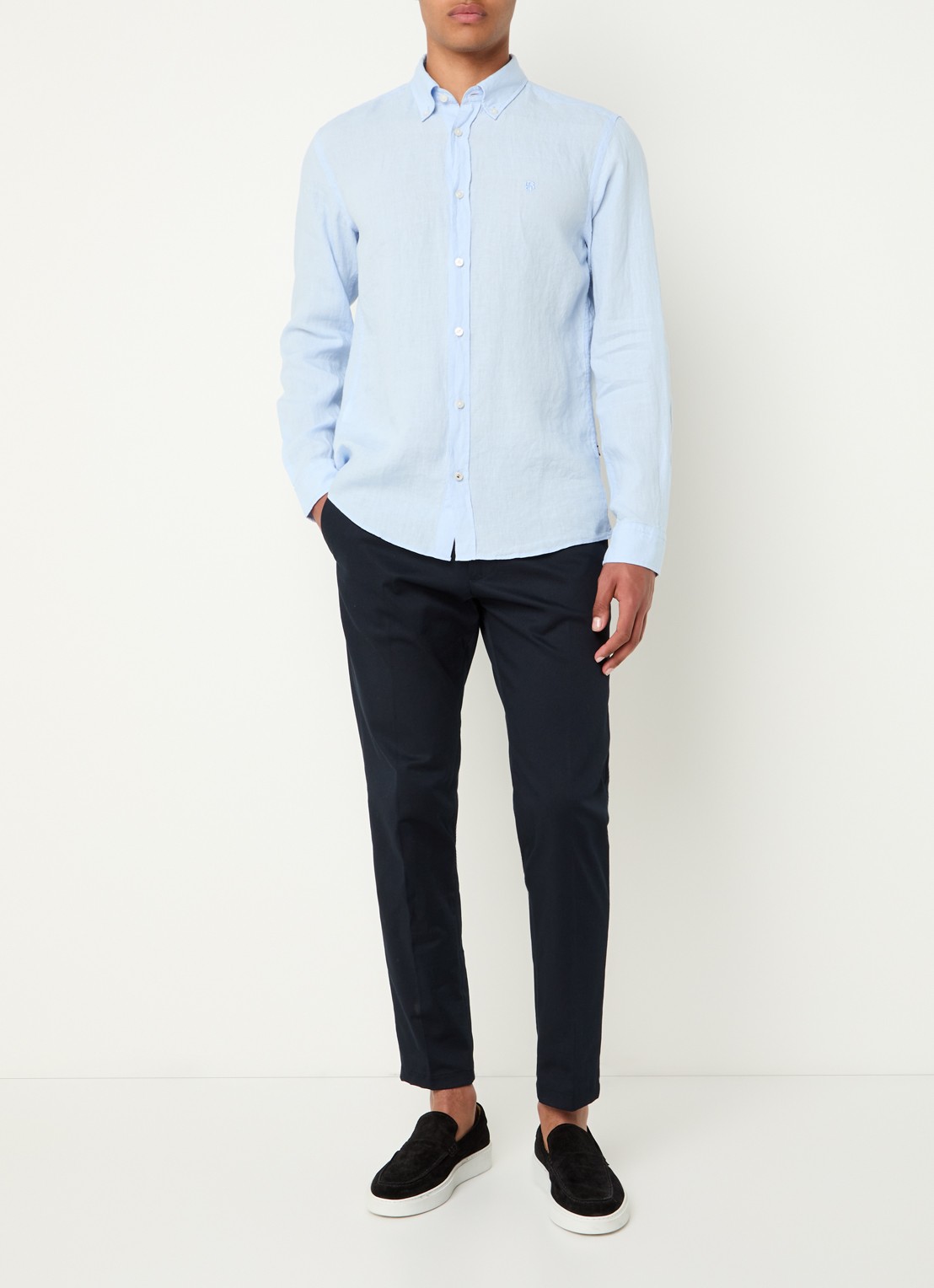 BOSS P-Roan slim fit overhemd van linnen - voorkant 2 lichtblauw