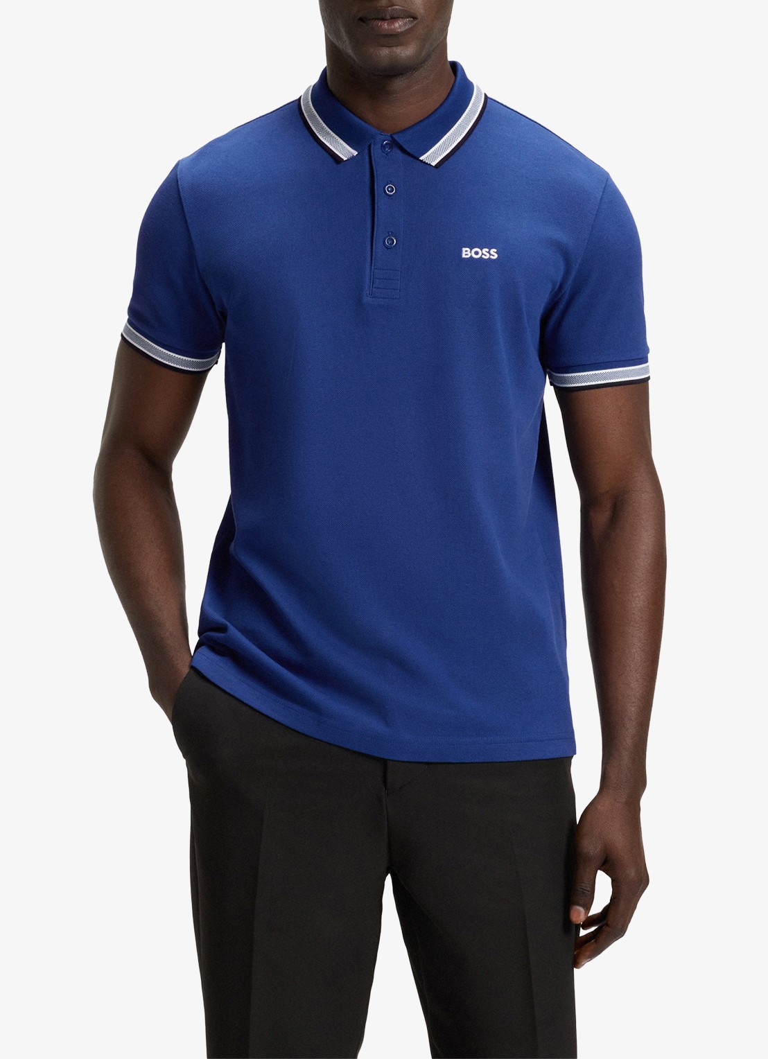 BOSS Paddy-polo van katoenpiqué - detail 3 medium blue-420 / blauw