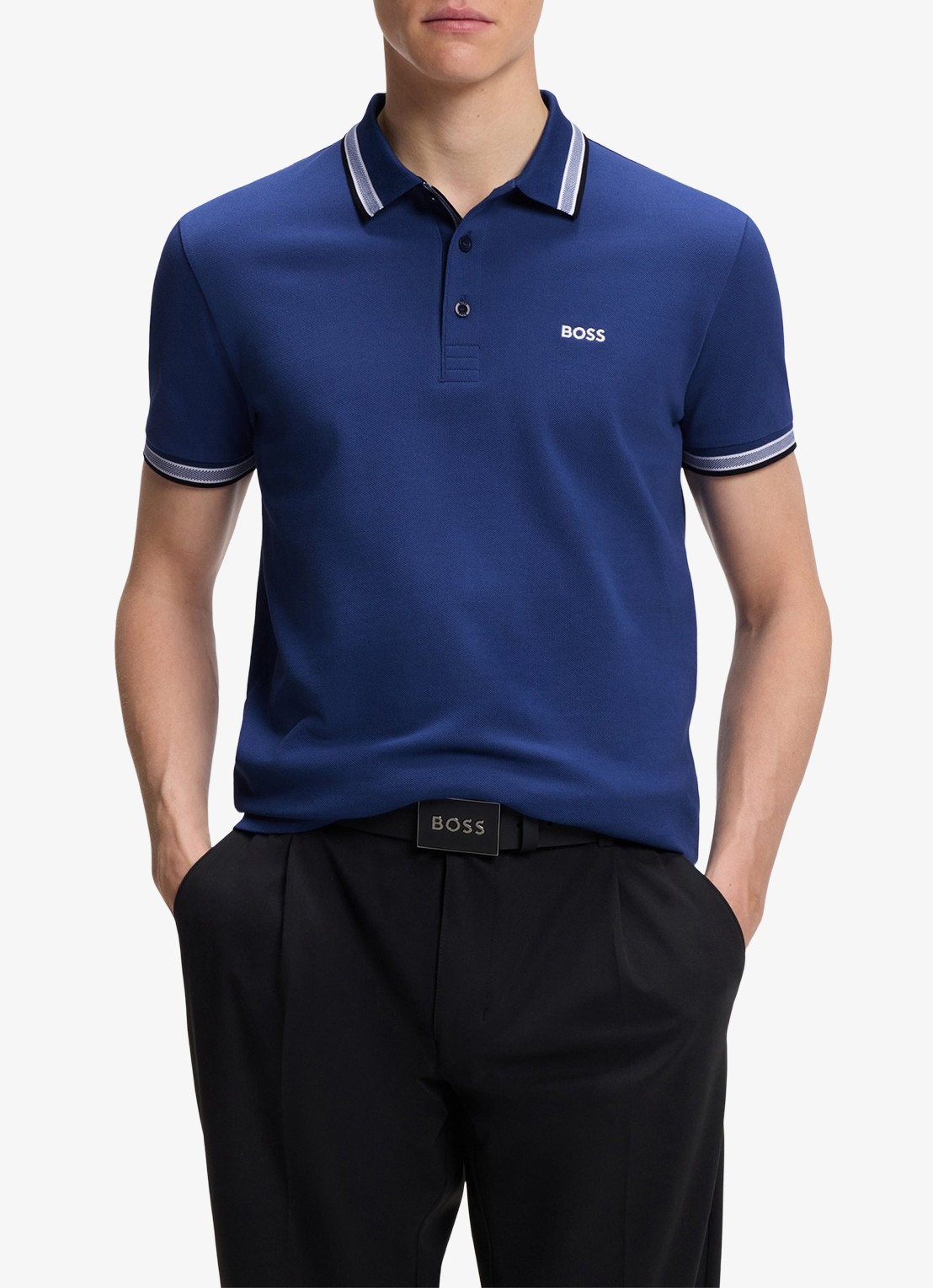 BOSS Paddy-polo van katoenpiqué - detail 4 medium blue-420 / blauw