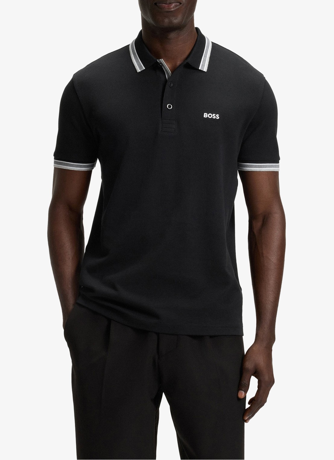 BOSS Paddy-polo van katoenpiqué - detail 4 zwart