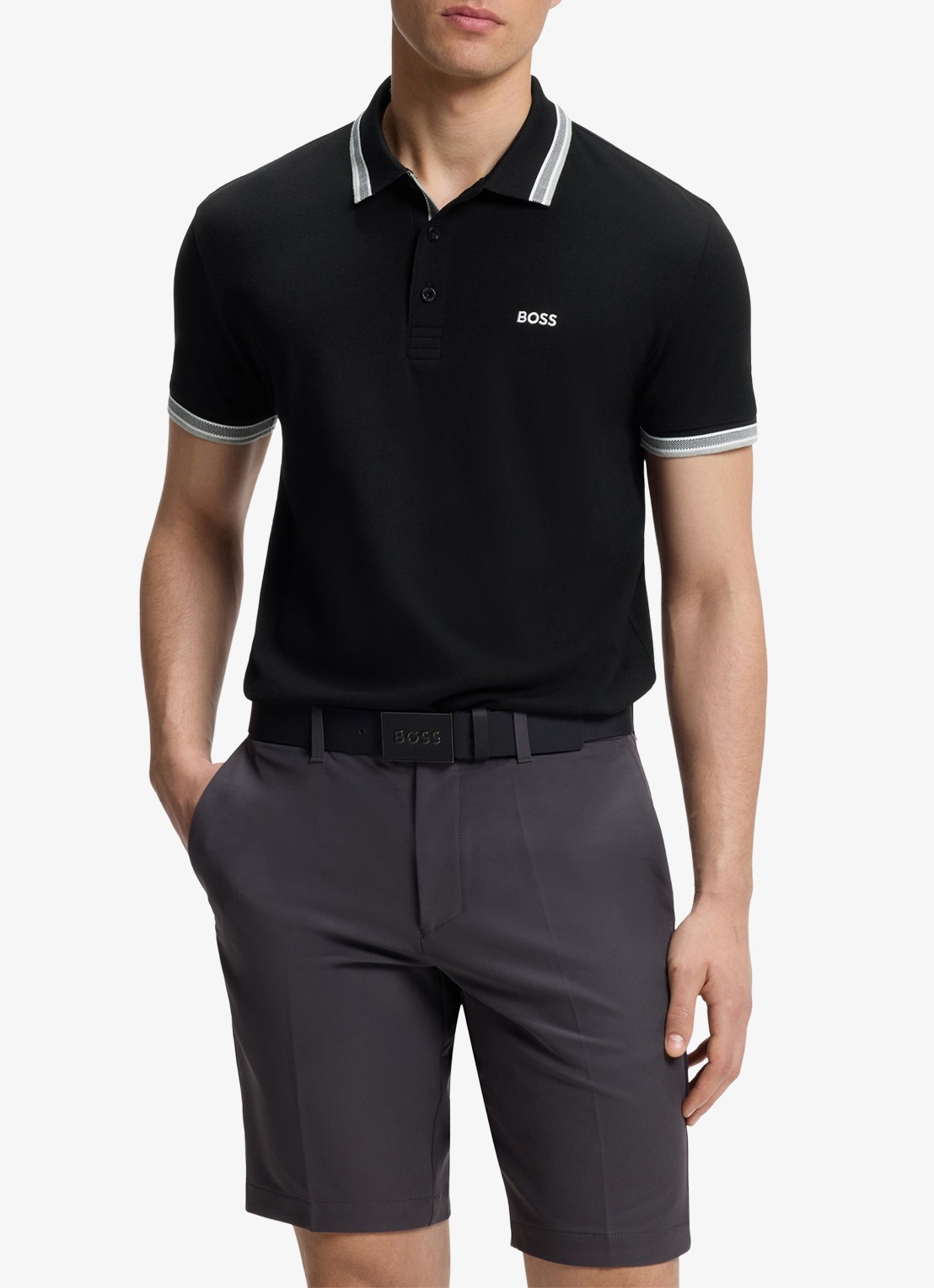 BOSS Paddy-polo van katoenpiqué - detail 3 black-001 / zwart