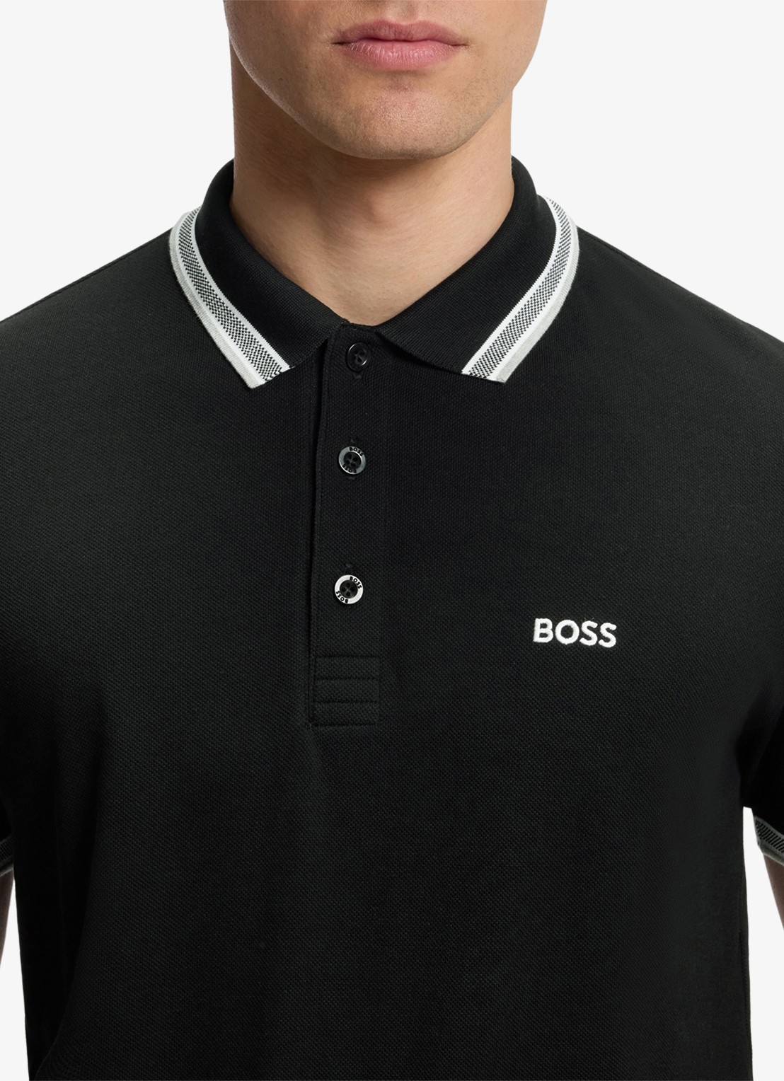 BOSS Paddy-polo van katoenpiqué - detail 5 black-001 / zwart