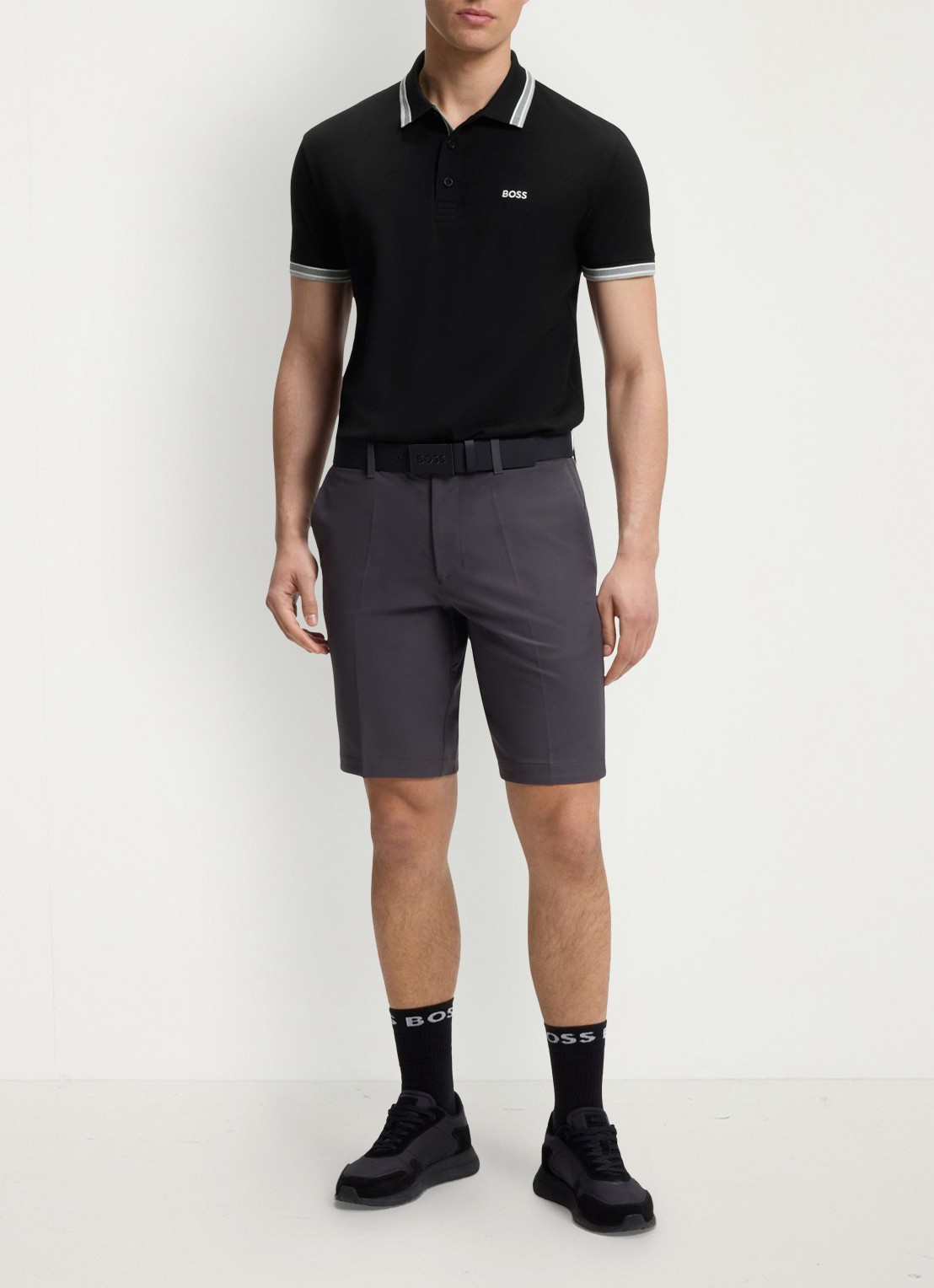 BOSS Paddy-polo van katoenpiqué - voorkant 2 black-001 / zwart