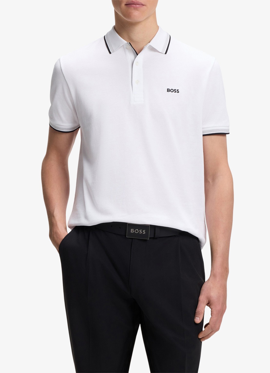 BOSS Paddy-polo van katoenpiqué - detail 6 white-100 / wit