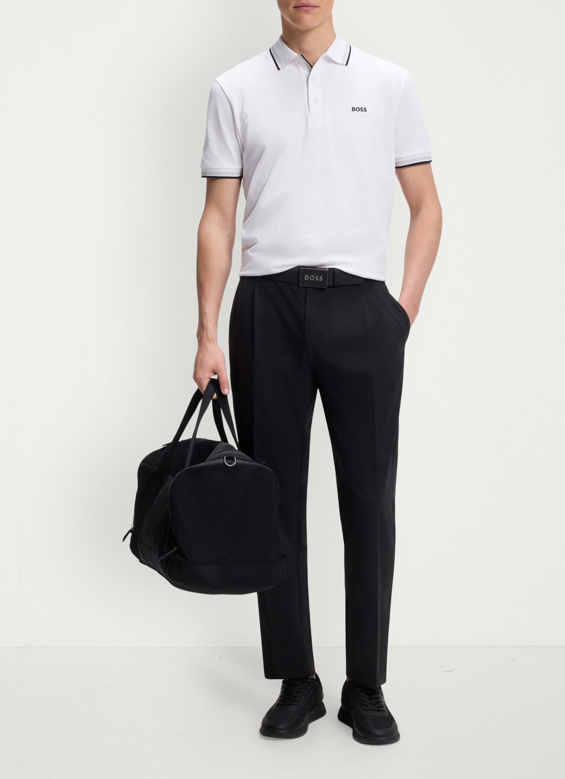 BOSS Paddy-polo van katoenpiqué - voorkant 2 white-100 / wit