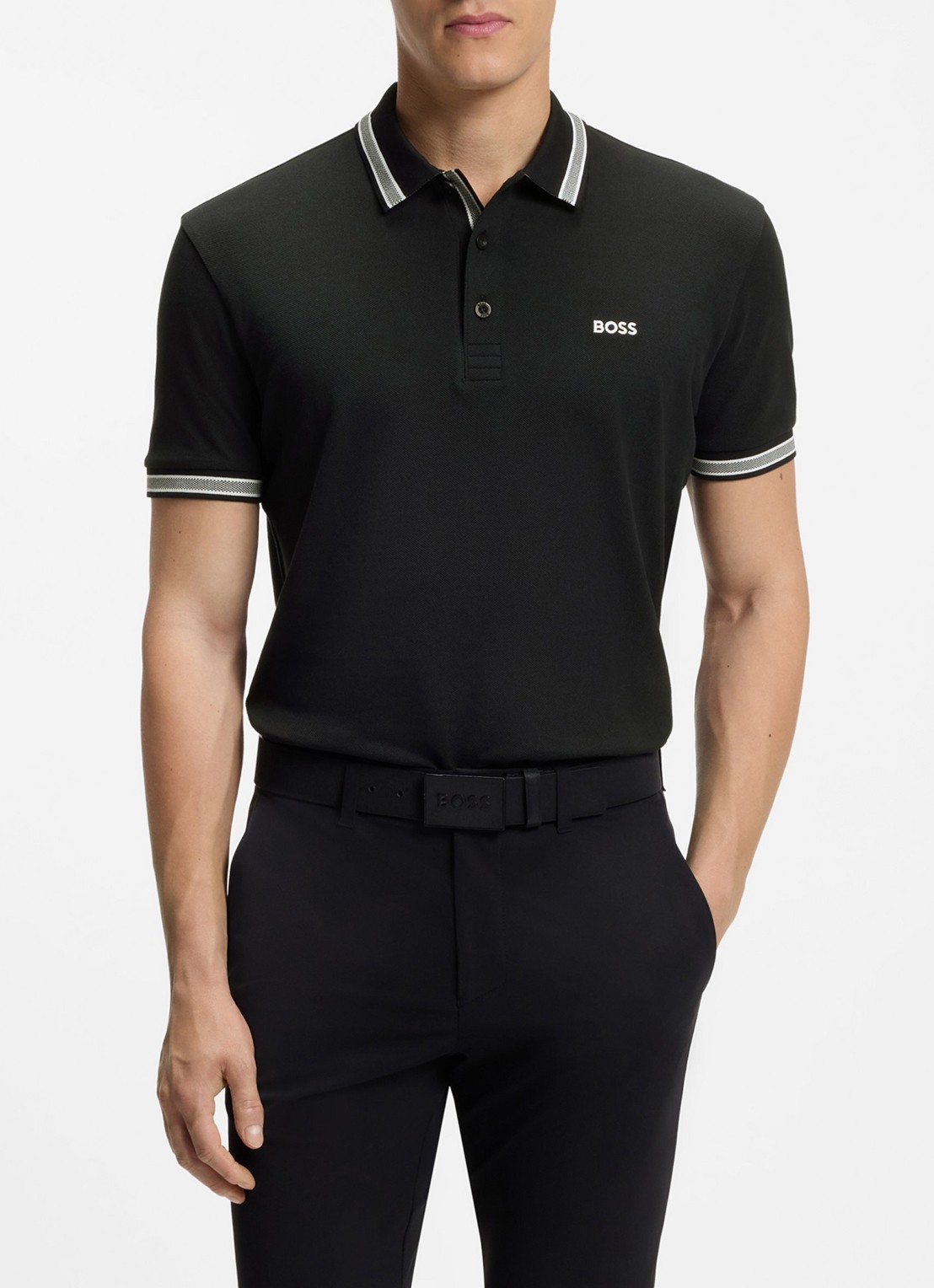 BOSS Paddy-polo van katoenpiqué - detail dark blue-402 / blauw