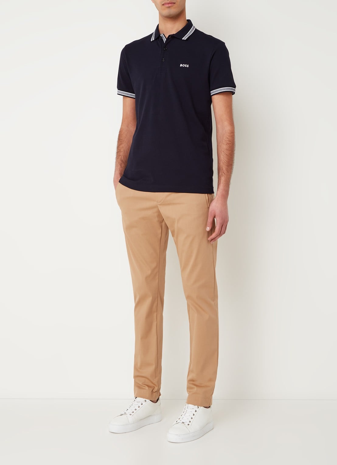 BOSS Paddy-polo van katoenpiqué - voorkant 3 dark blue-402 / blauw