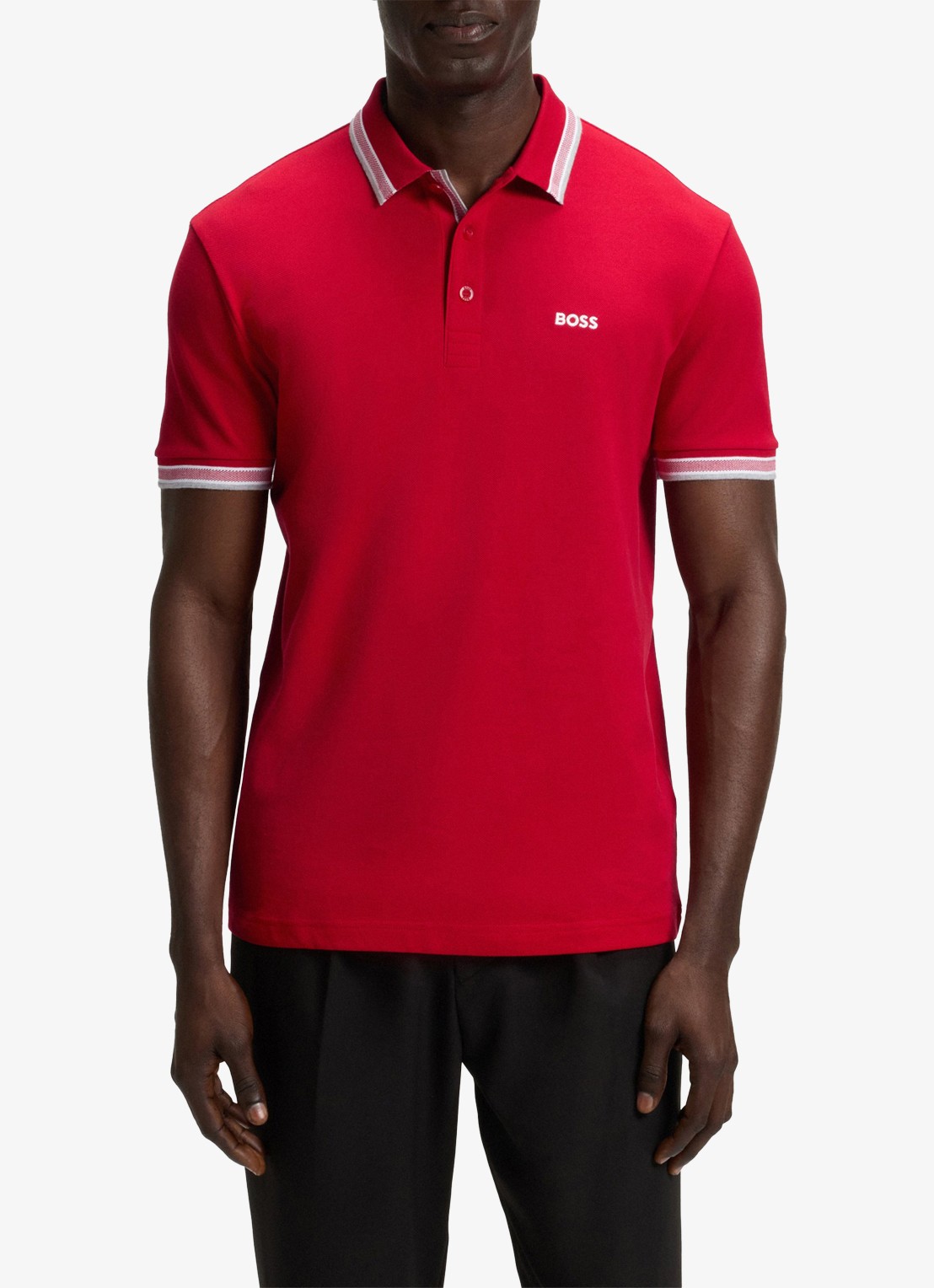 BOSS Paddy-polo van katoenpiqué - detail 3 medium red-610 / rood