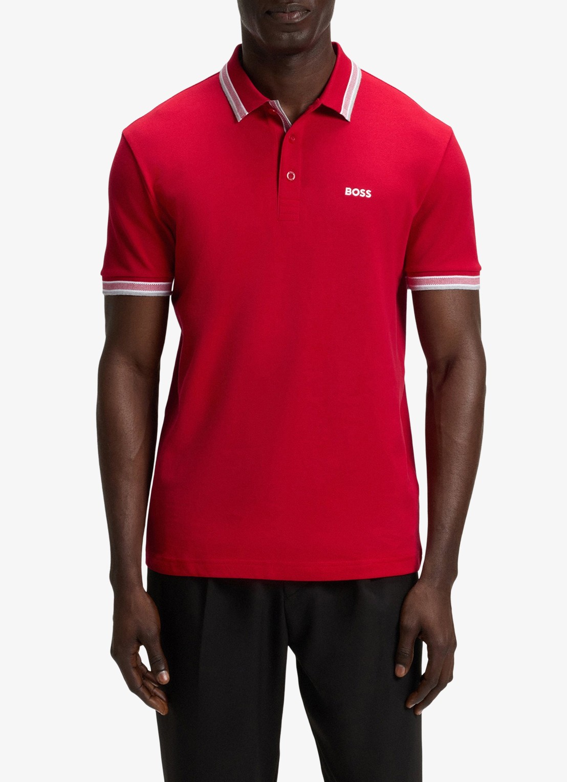 BOSS Paddy-polo van katoenpiqué - detail 4 medium red-610 / rood