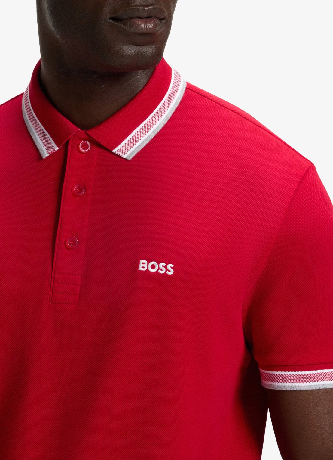 BOSS Paddy-polo van katoenpiqué - detail 4 medium red-610 / rood