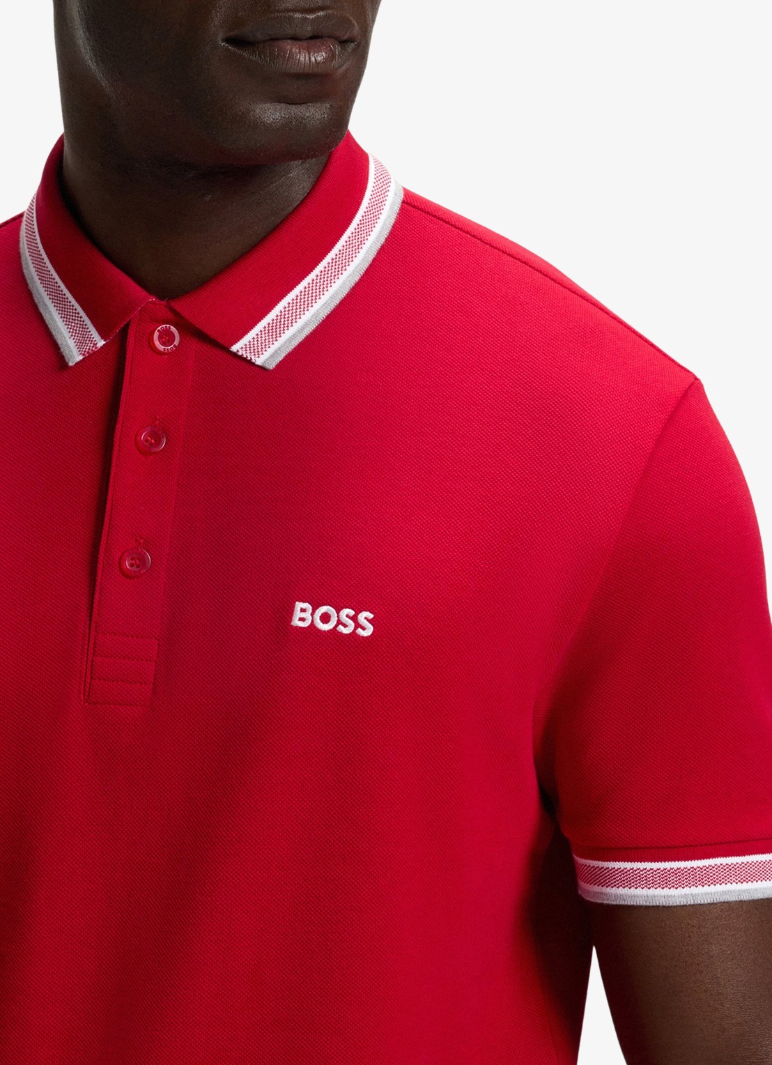 BOSS Paddy-polo van katoenpiqué - detail 6 medium red-610 / rood