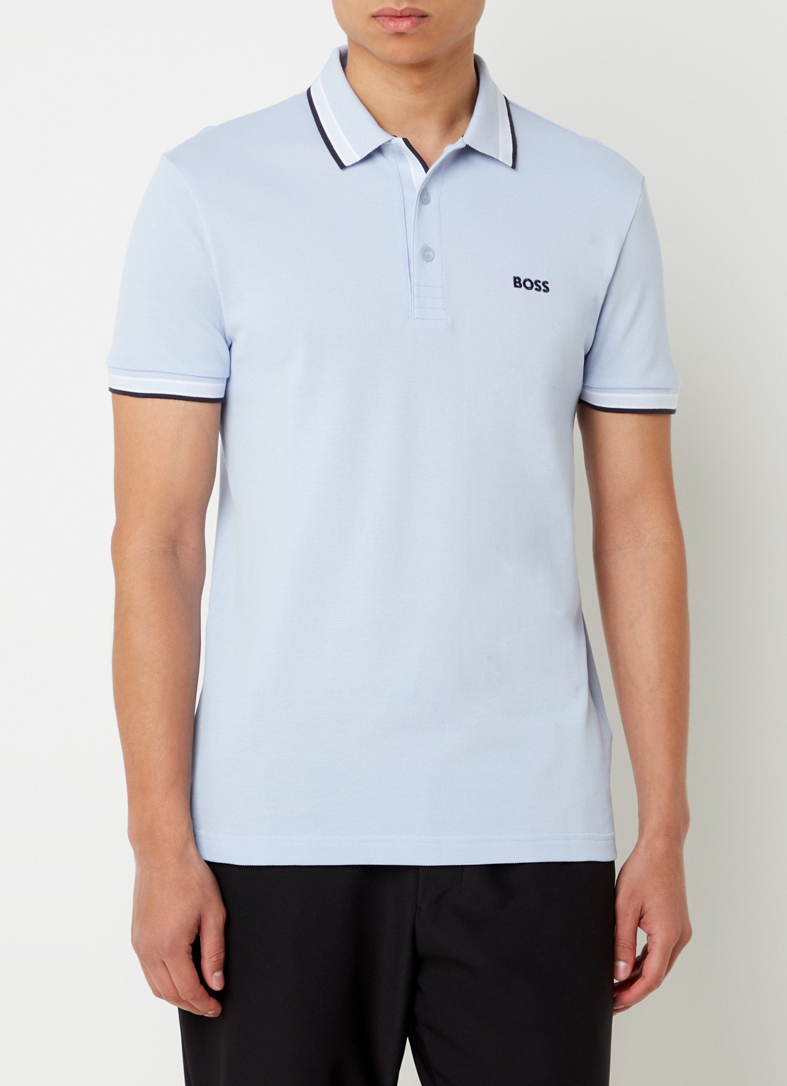 BOSS Paddy-polo van katoenpiqué - detail light/pastel blue-450 / lichtblauw