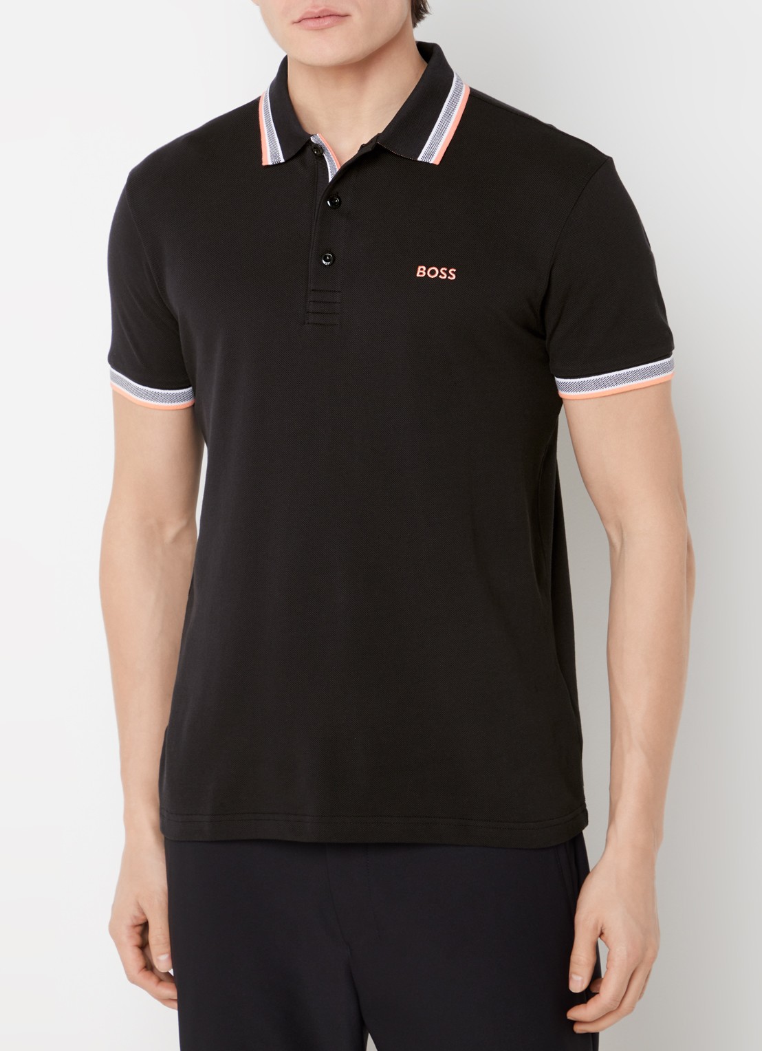 BOSS Paddy-polo van katoenpiqué - detail 4 black-003 / zwart