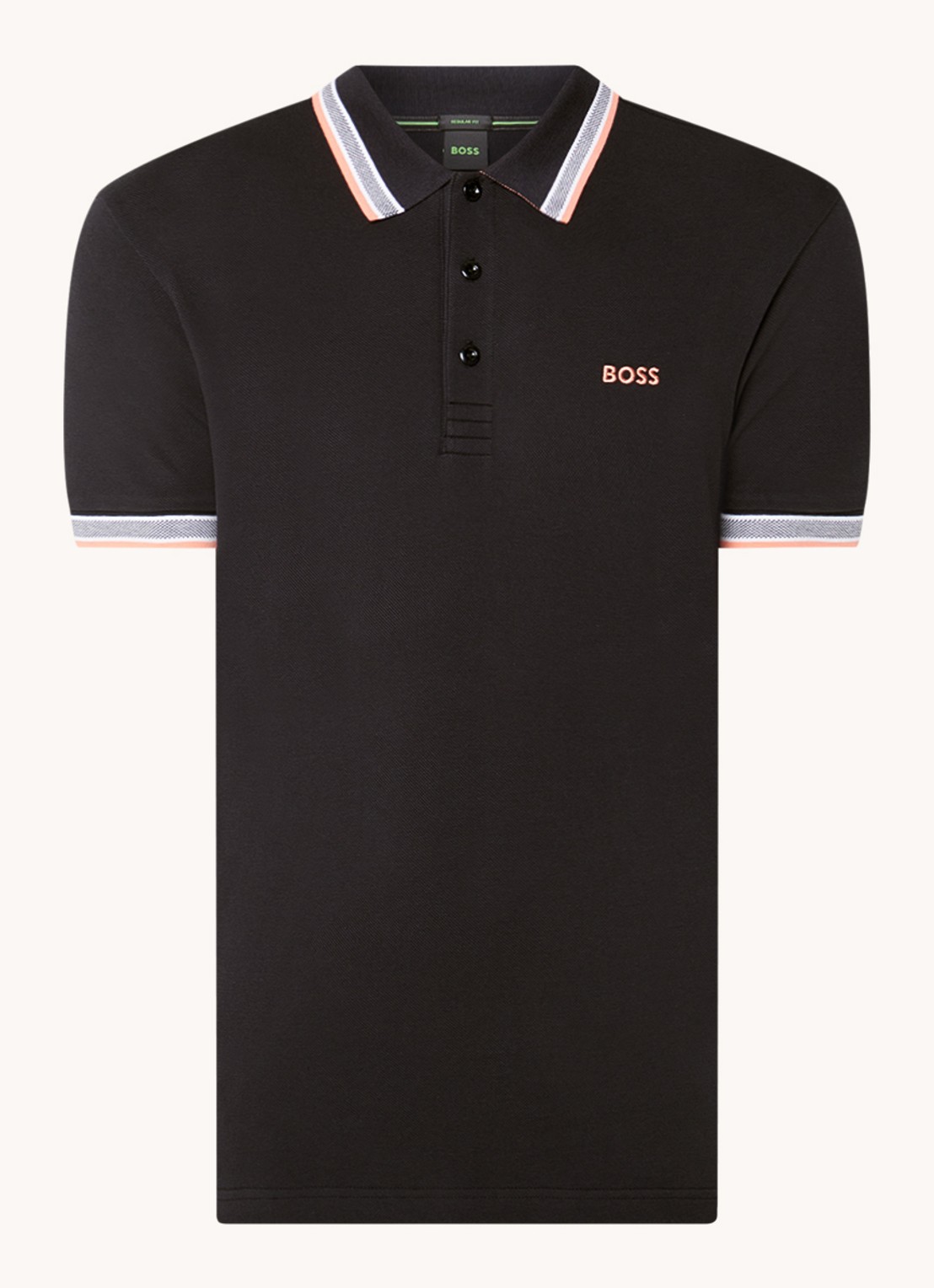 BOSS Paddy-polo van katoenpiqué - voorkant 2 black-003 / zwart