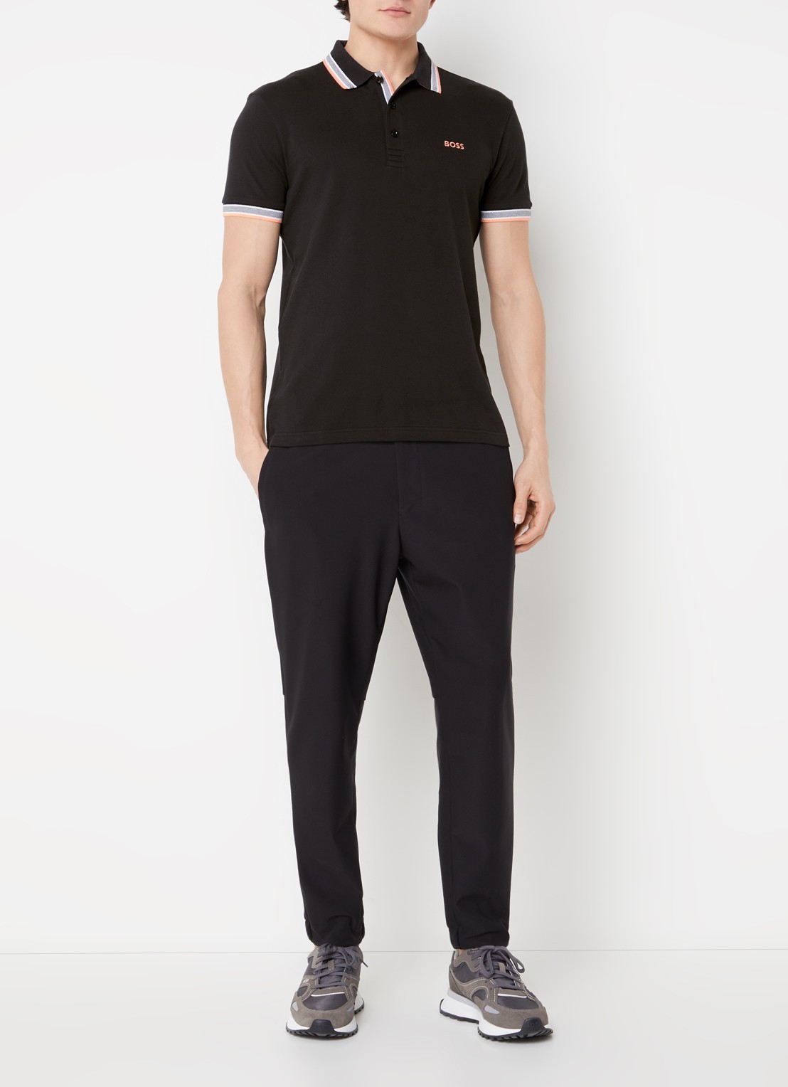 BOSS Paddy-polo van katoenpiqué - voorkant 3 black-003 / zwart