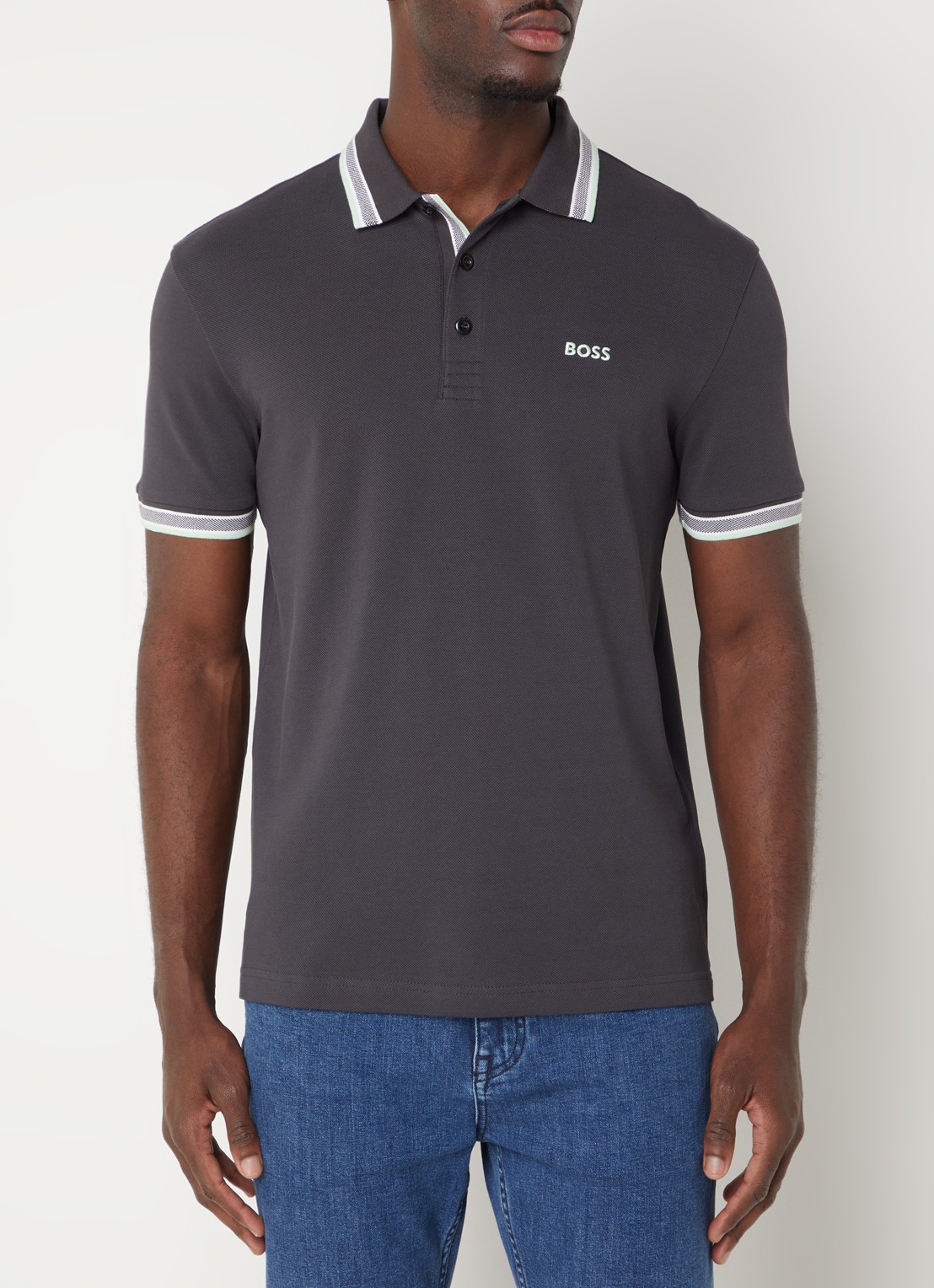 BOSS Paddy-polo van katoenpiqué - detail 3 charcoal-016 / grijs