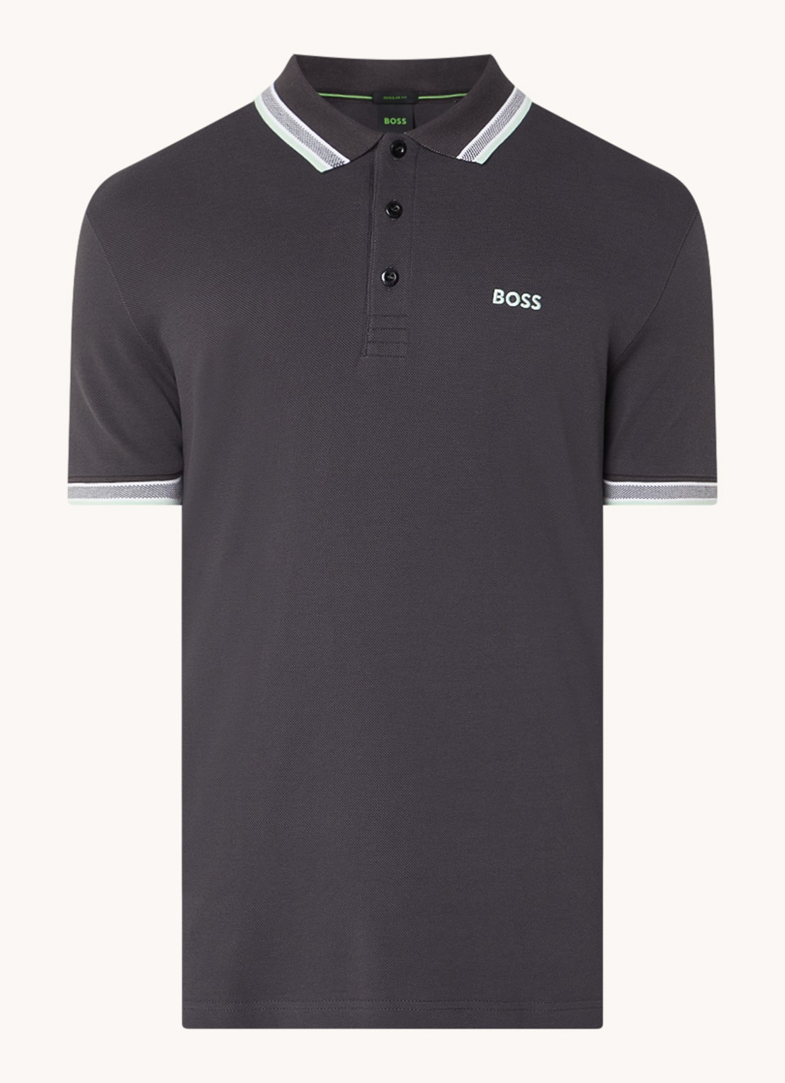 BOSS Paddy-polo van katoenpiqué - voorkant charcoal-016 / grijs