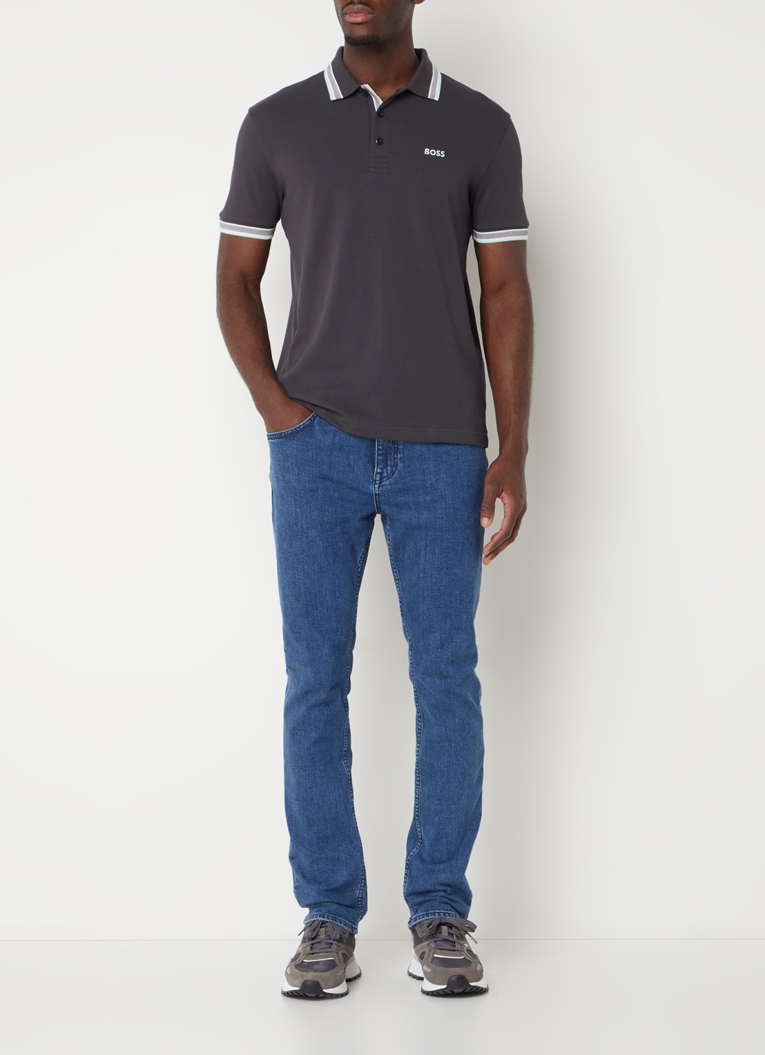 BOSS Paddy-polo van katoenpiqué - voorkant 2 charcoal-016 / grijs