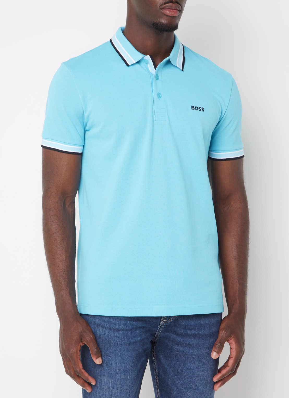 BOSS Paddy-polo van katoenpiqué - detail 3 turquoise/aqua-447 / blauw