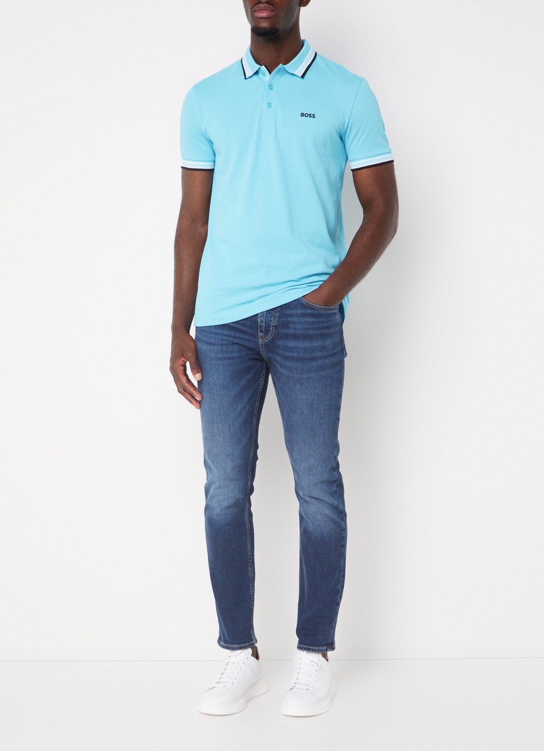 BOSS Paddy-polo van katoenpiqué - voorkant 2 turquoise/aqua-447 / blauw