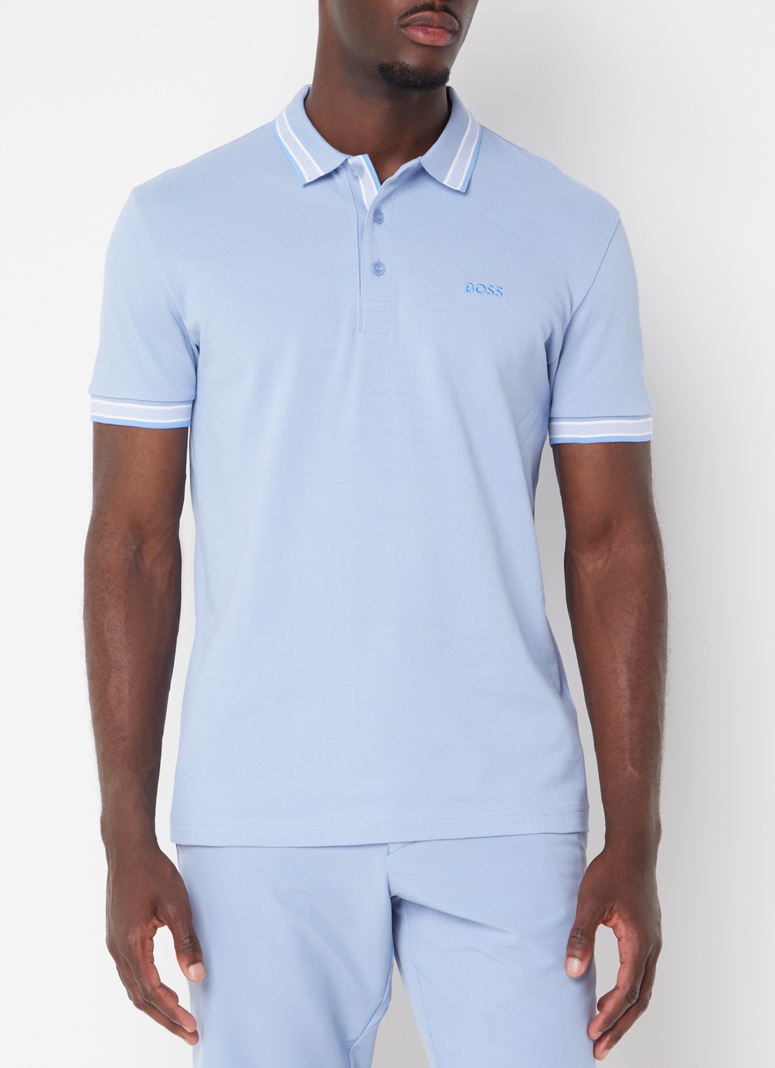BOSS Paddy-polo van katoenpiqué - detail 3 open blue-498 / blauw