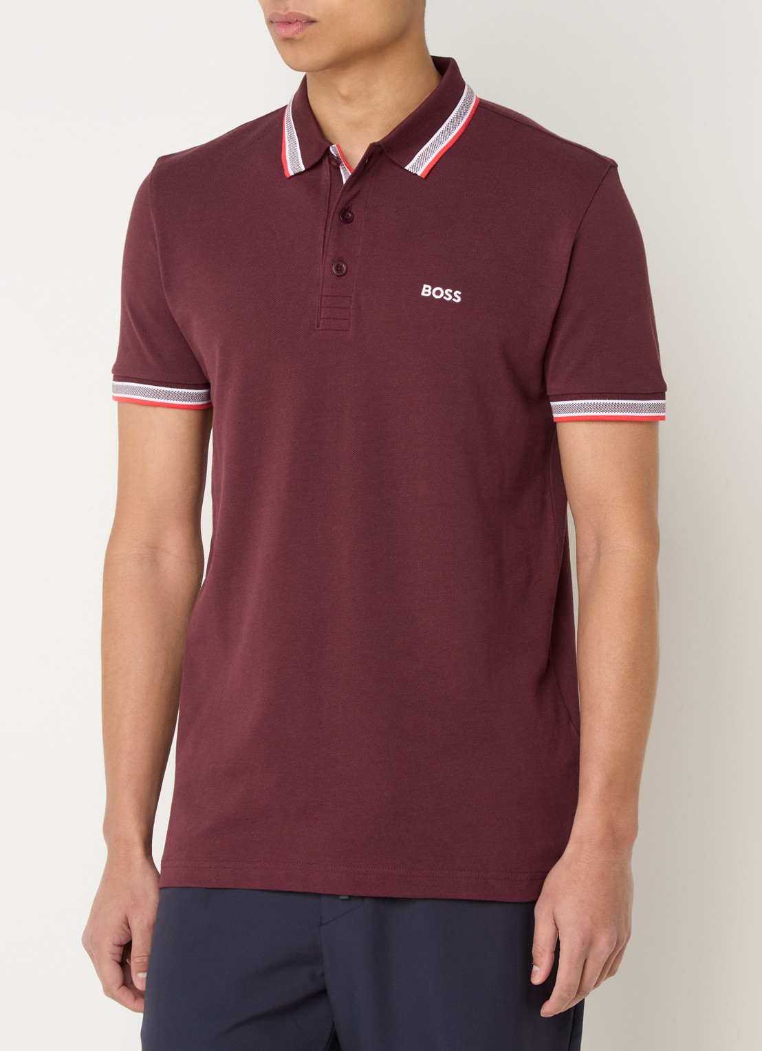 BOSS Paddy-polo van katoenpiqué - detail 4 medium red-614 / rood